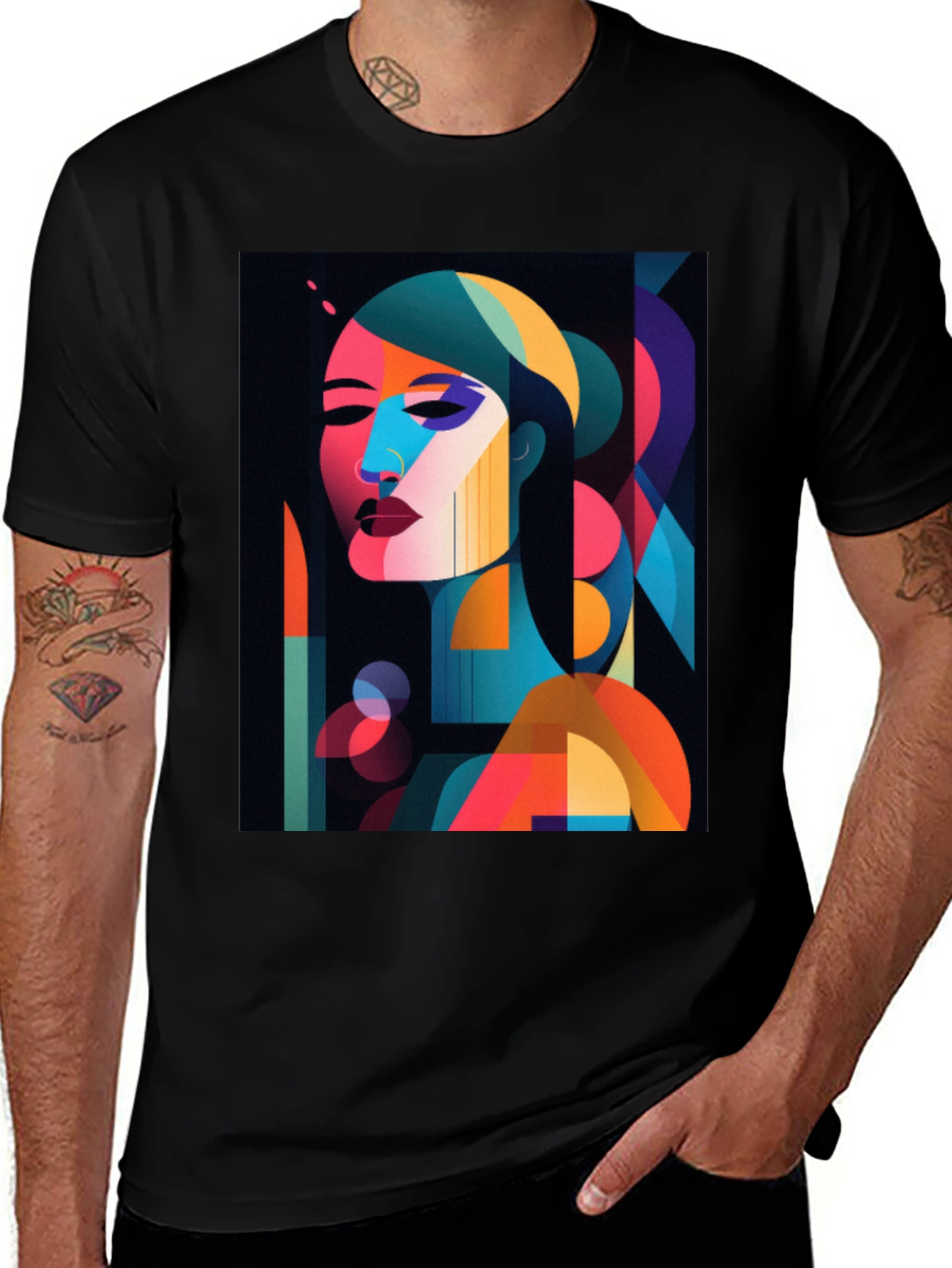 Variant 21 of Abstract Woman Graphic Print Black T-Shirt