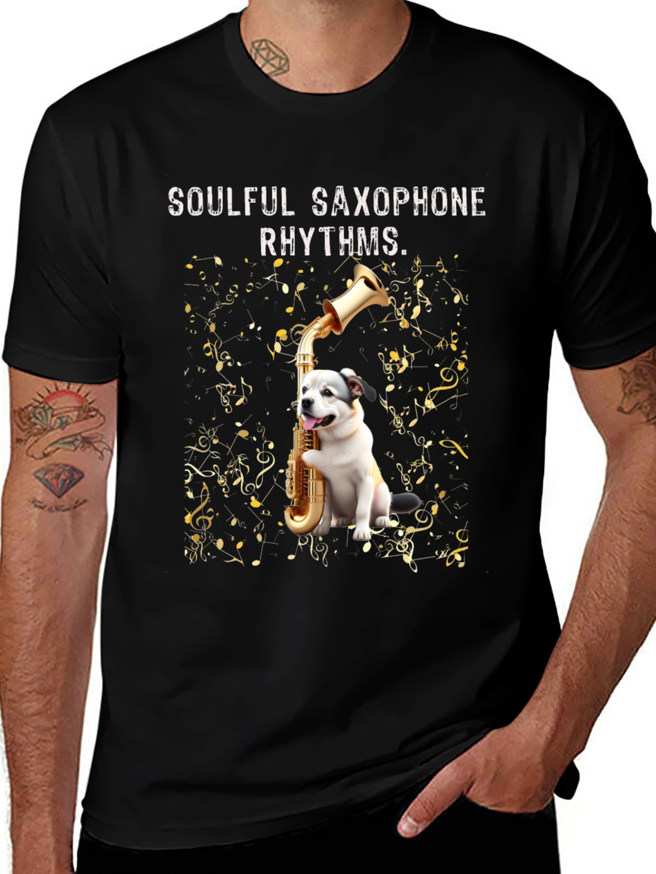 Variant 11 of Soulful Saxophone Dog Graphic Tee