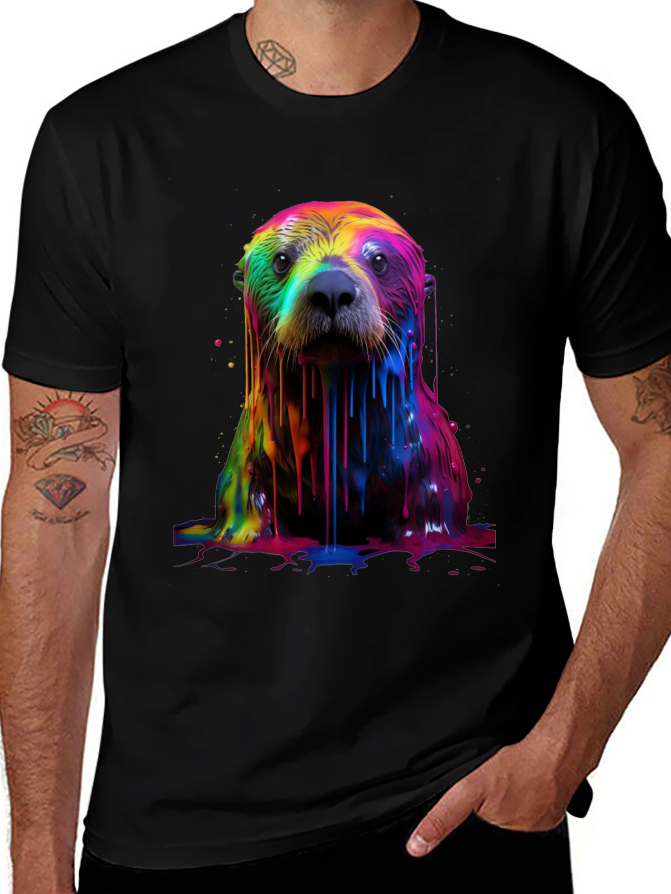 Variant 12 of Rainbow Otter Graphic Tee - Unique Animal Art T-Shirt