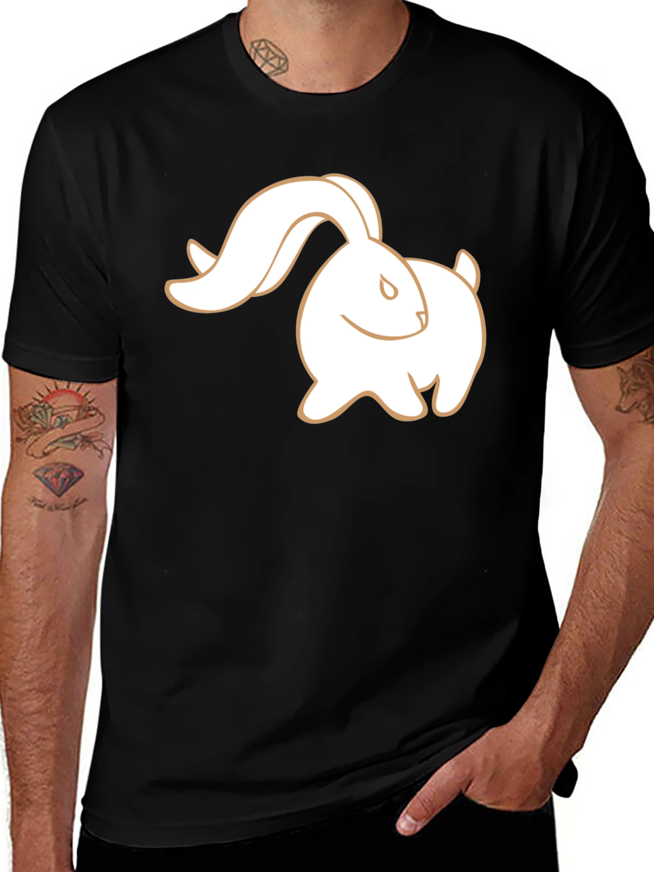 Variant 19 of Bunny Graphic Tee - Black Cotton Casual