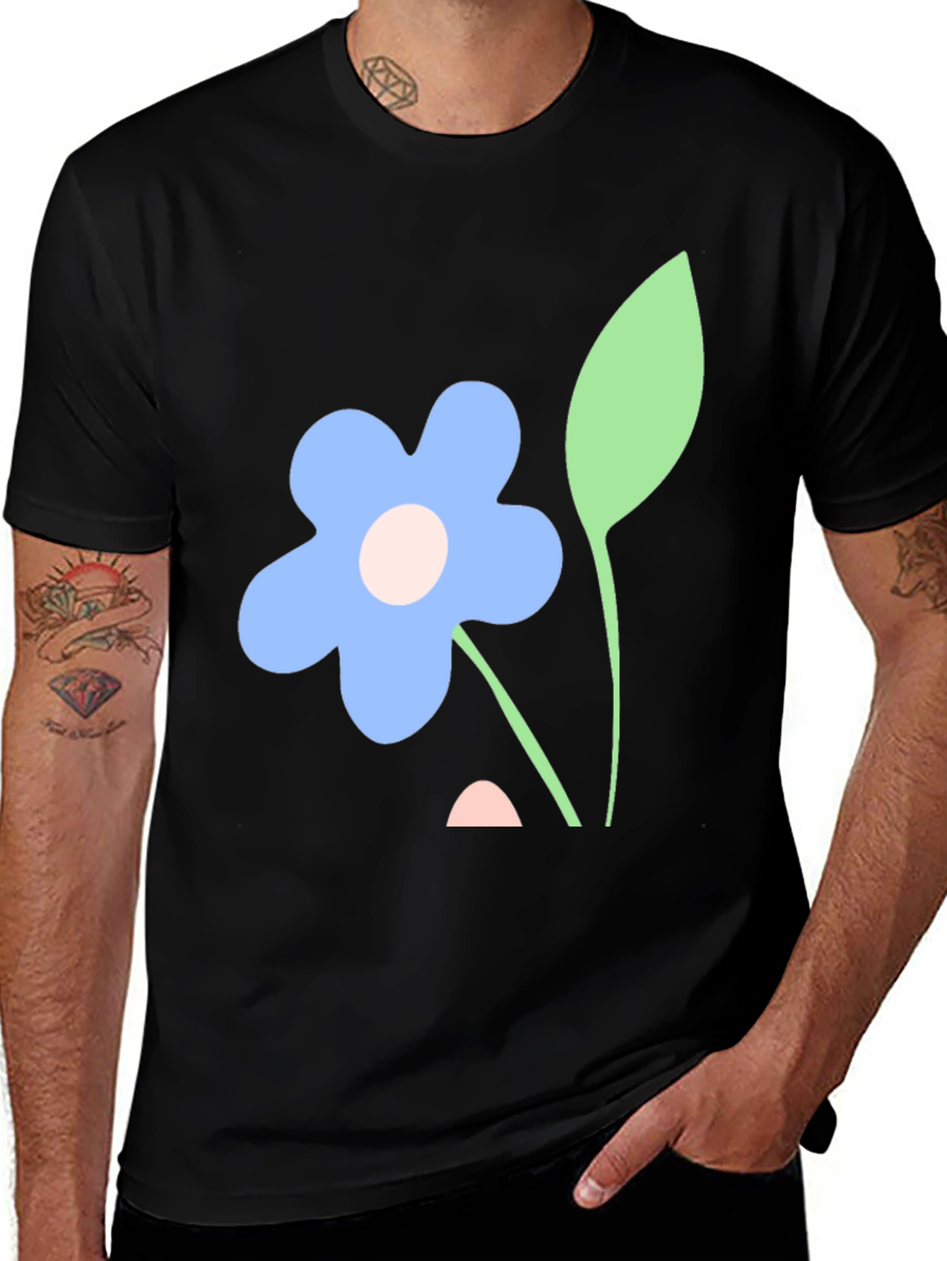 Variant 8 of Black T-Shirt with Blue Flower Graphic
