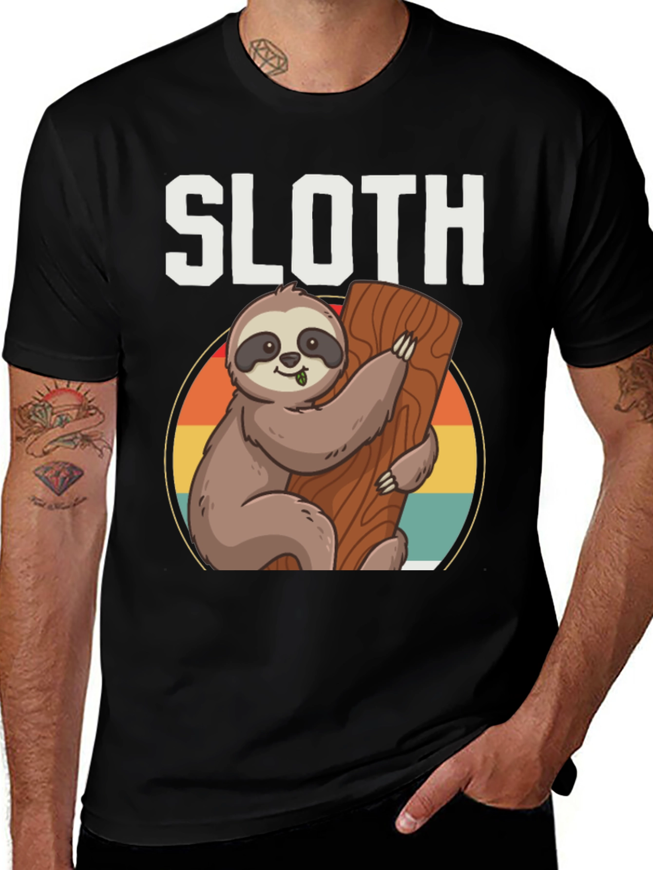 Variant 2 of Sloth Hugging Tree Black Graphic Tee