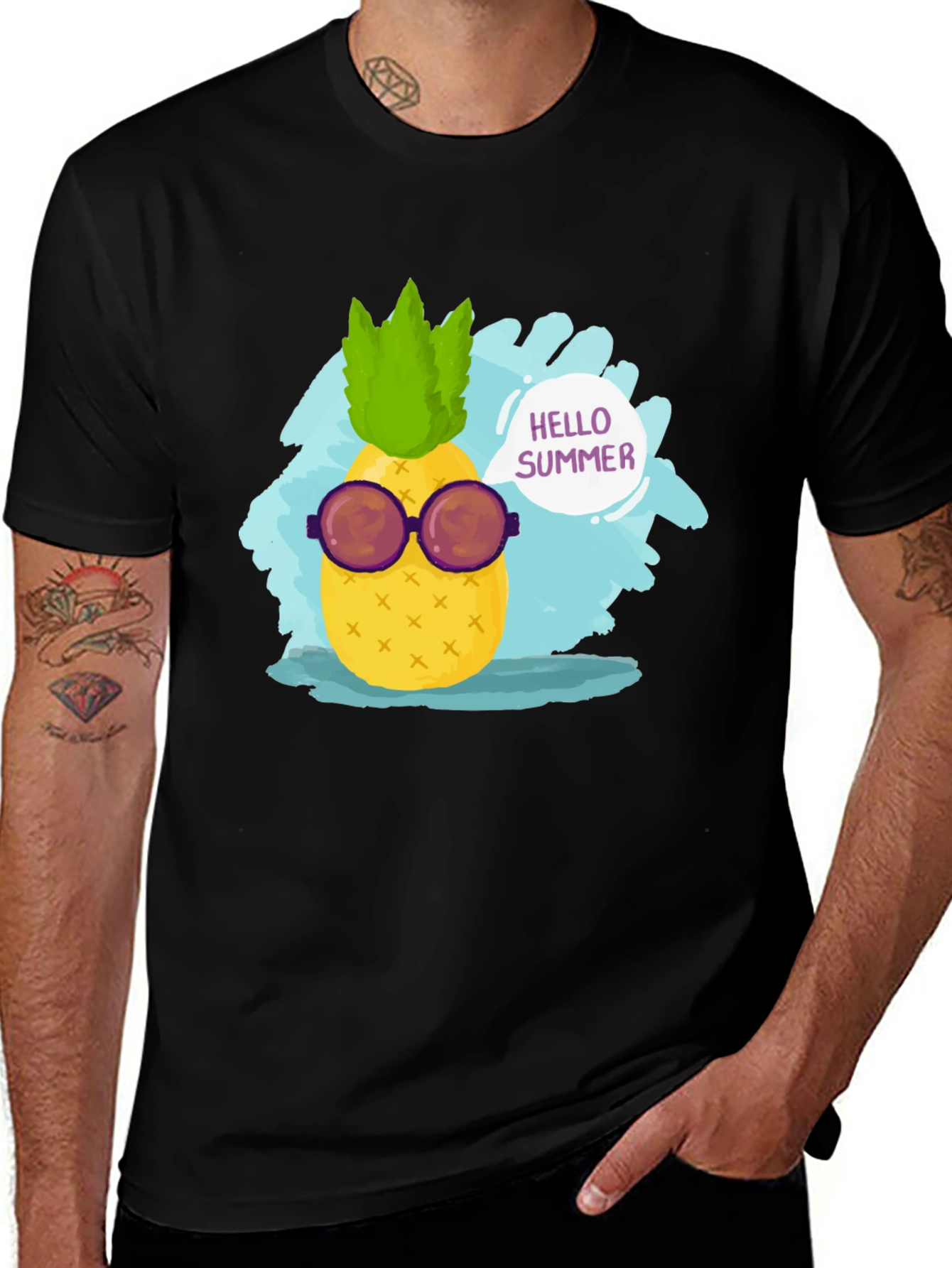 Variant 26 of Pineapple Hello Summer Black T-Shirt