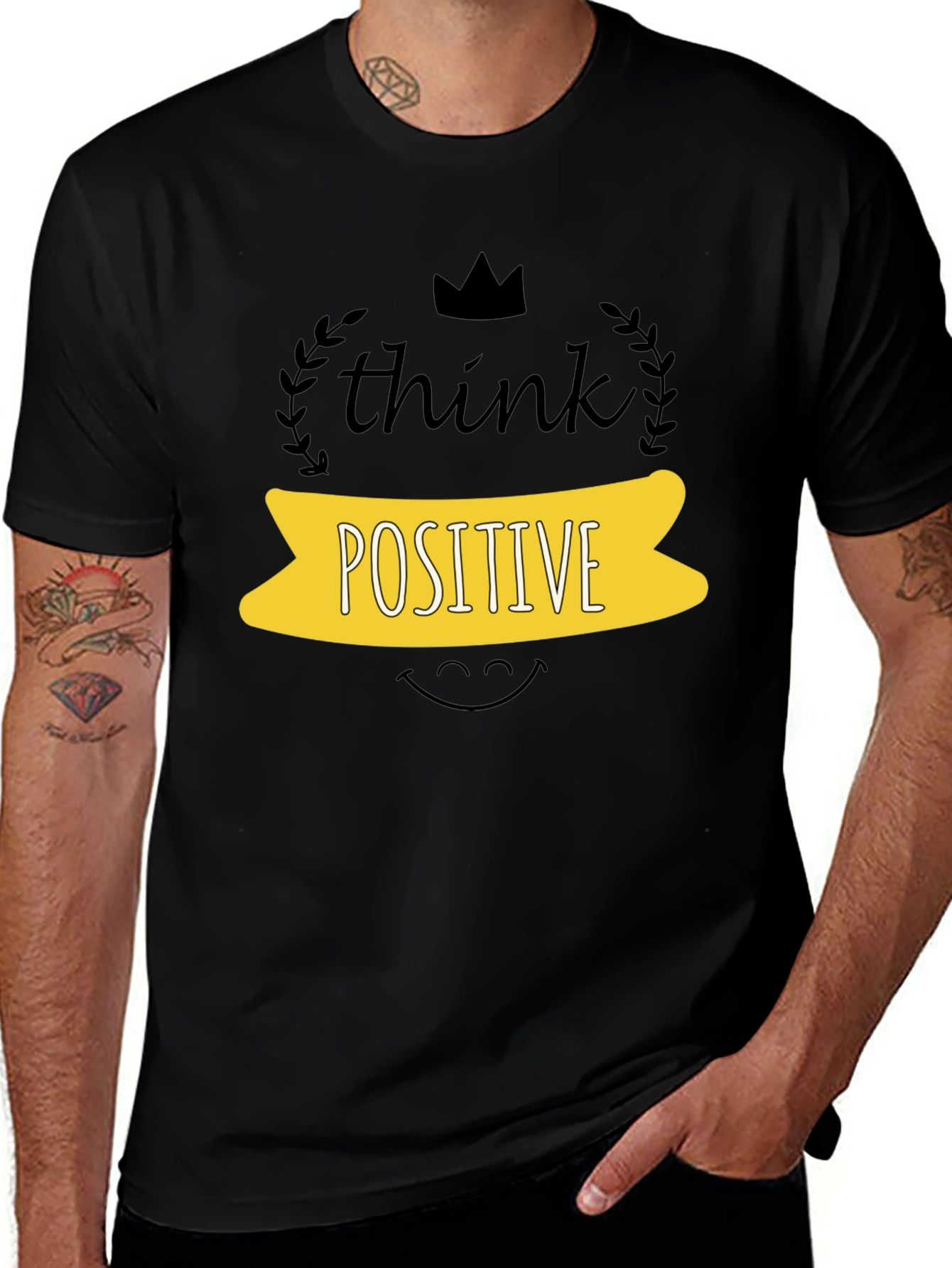 Variant 26 of Think Positive Graphic Tee - Men's Black T-Shirt