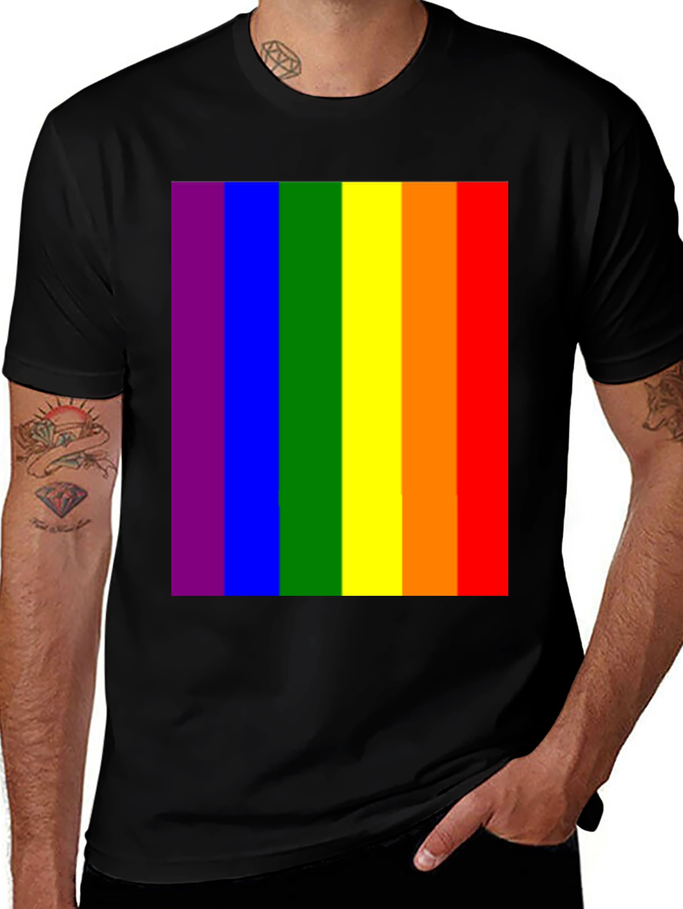 Pride Rainbow T-Shirt - Black Crew Neck Tee