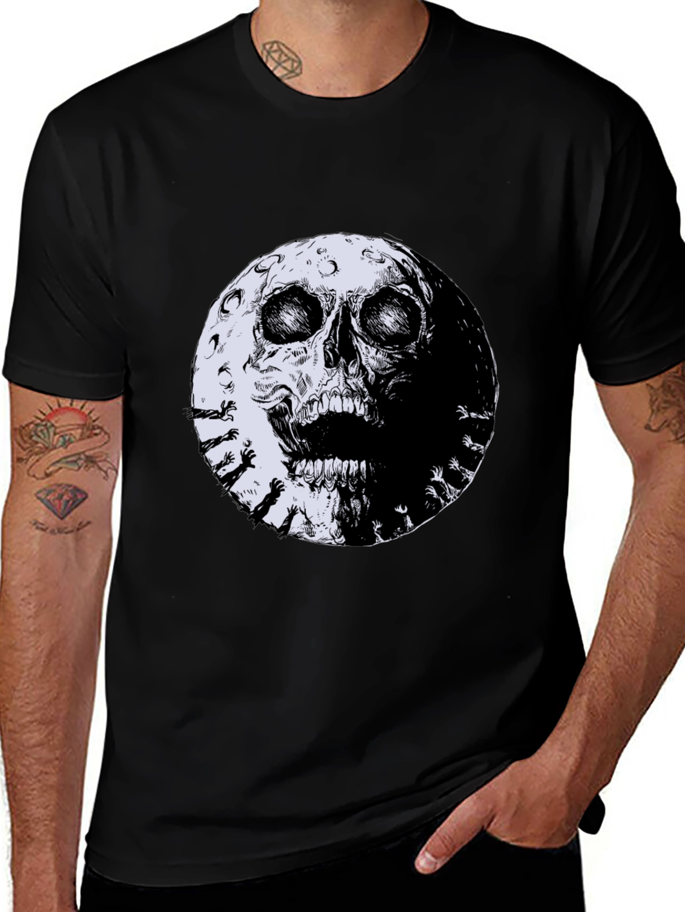 Variant 16 of Skull Moon Graphic Tee - Black Cotton T-Shirt