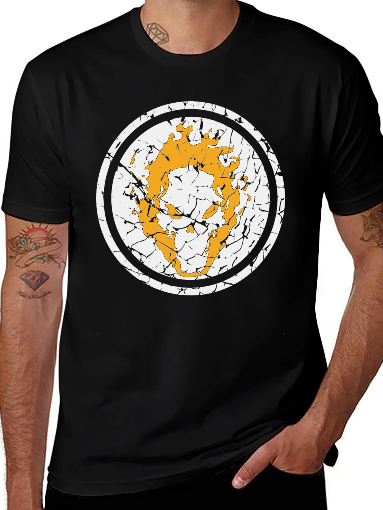 Distressed Fire Circle Graphic Tee - Black