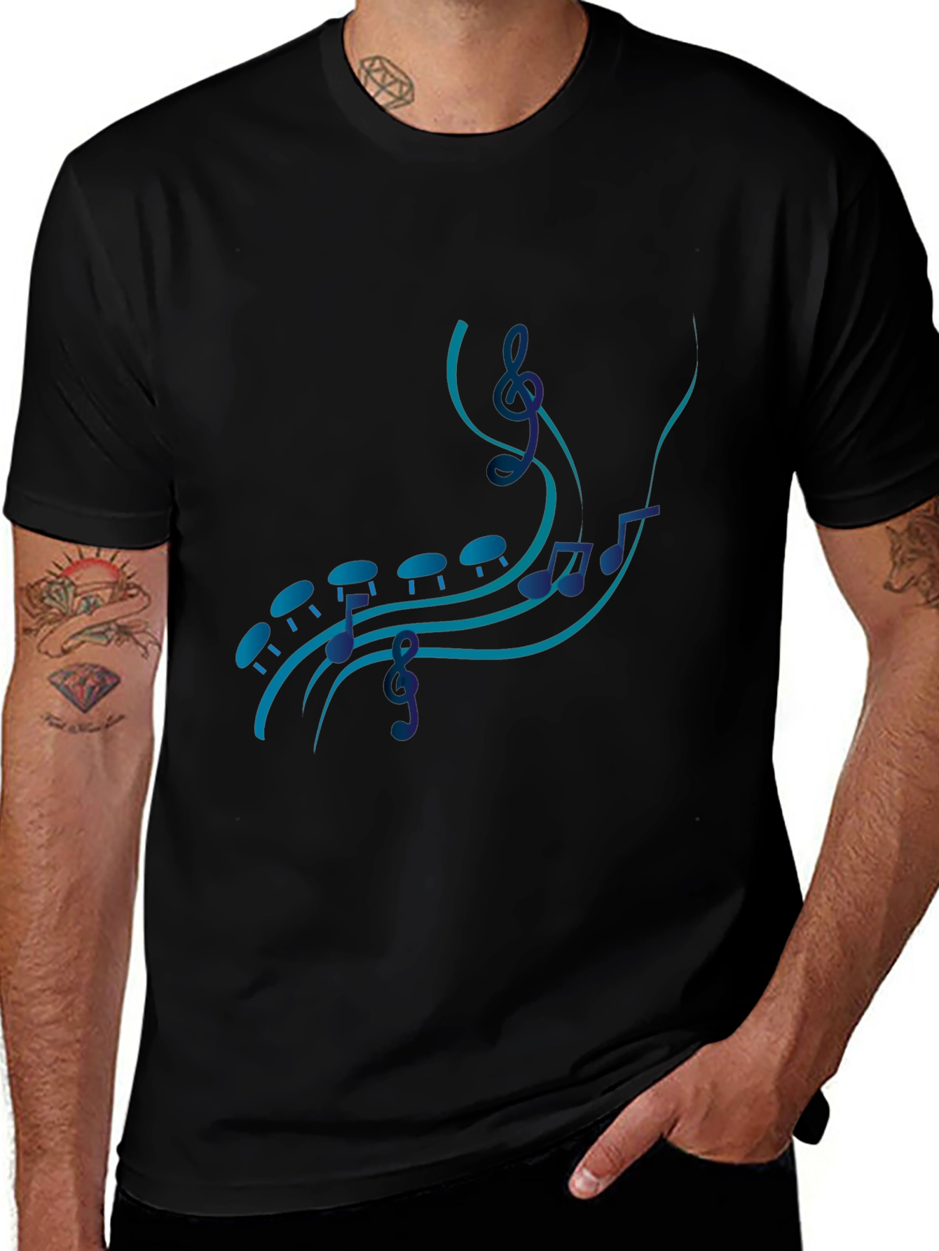 Variant 22 of Musical Note Graphic Black T-Shirt