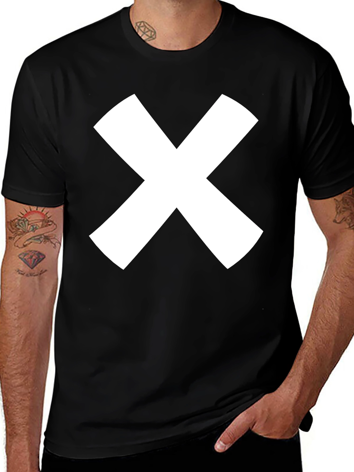 Variant 30 of Bold White X Graphic Black T-Shirt - Modern Casual Style