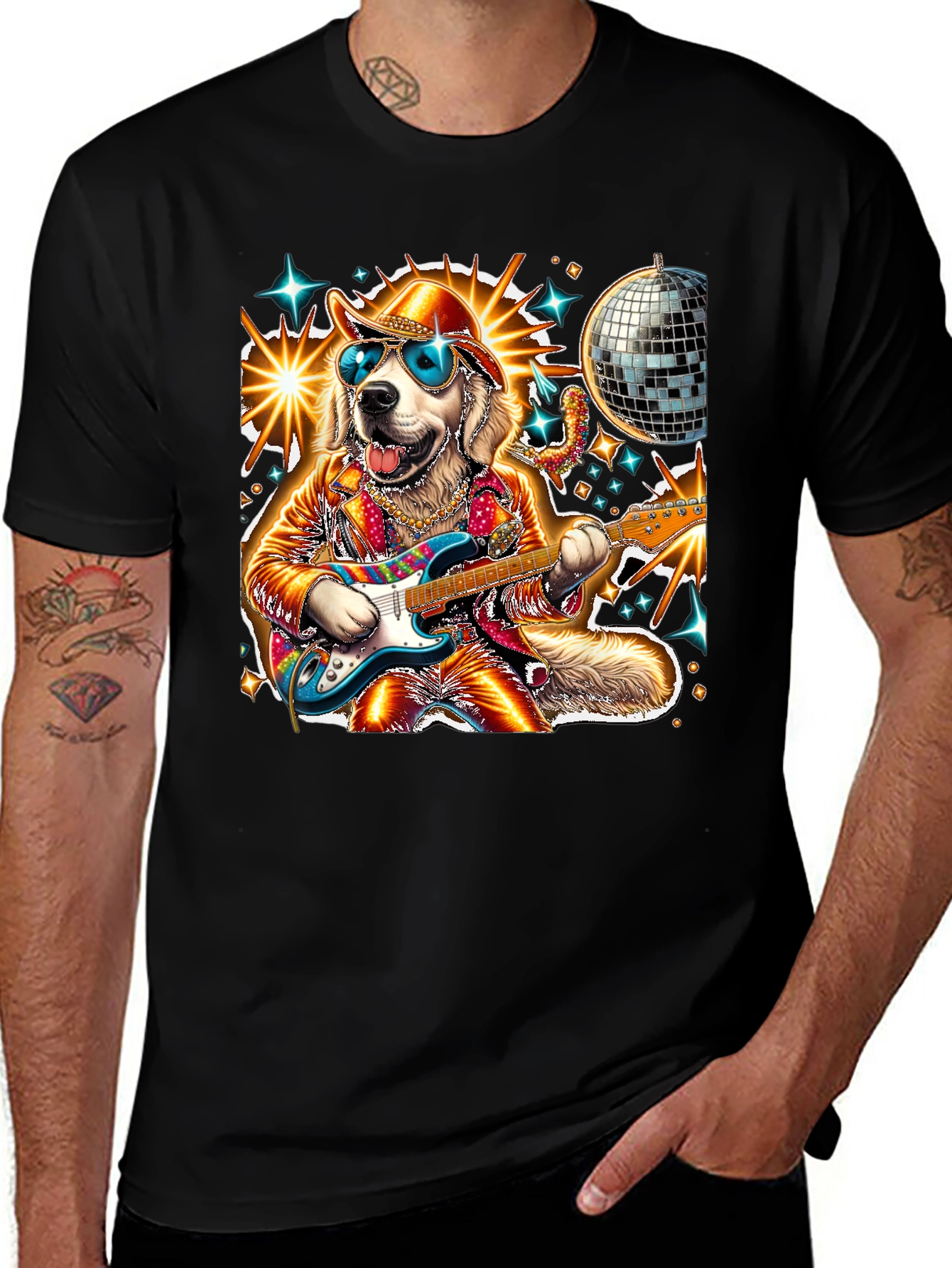 Disco Dog Guitarist Graphic Tee