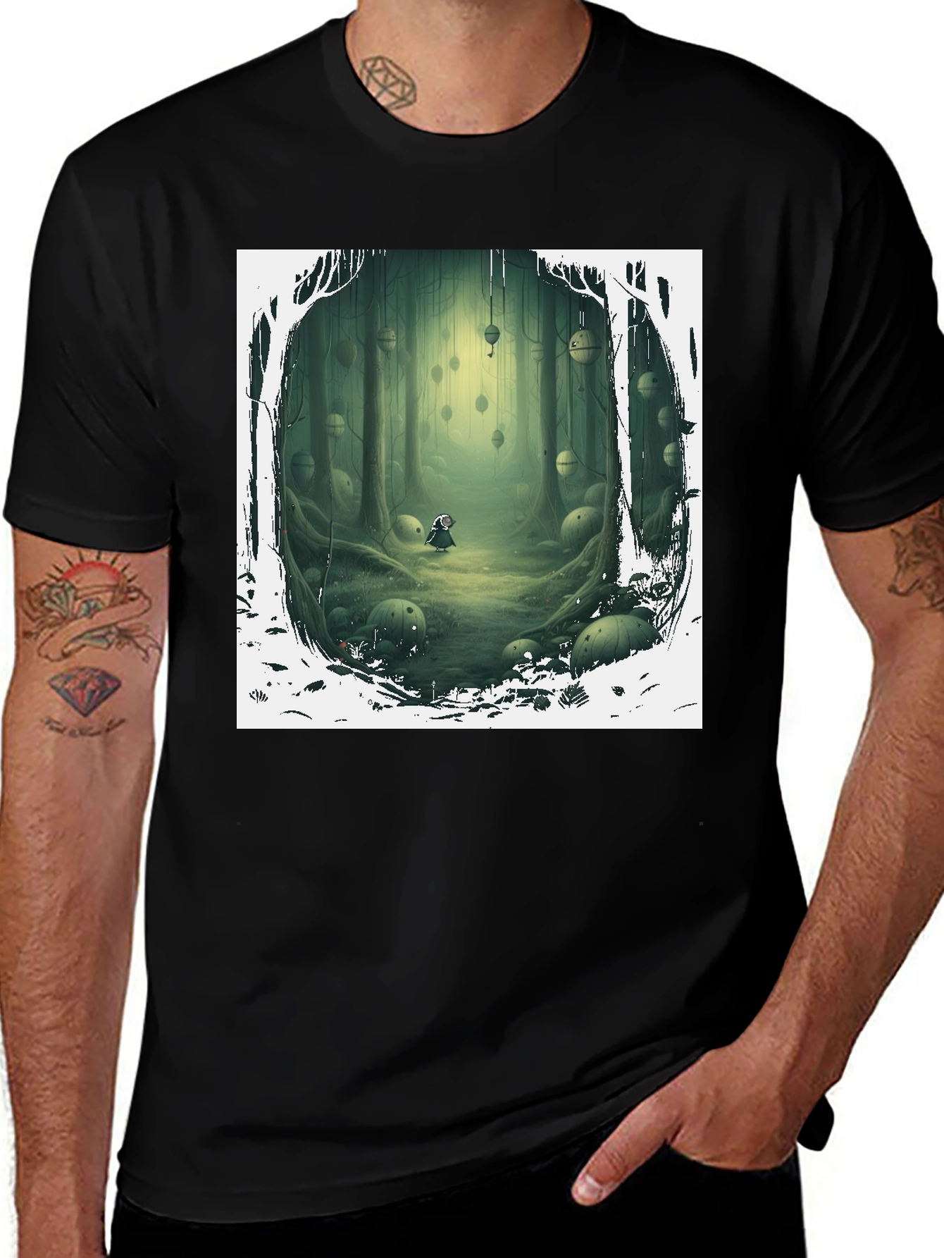 Variant 6 of Forest Guardian Graphic Tee - Men's Black T-Shirt