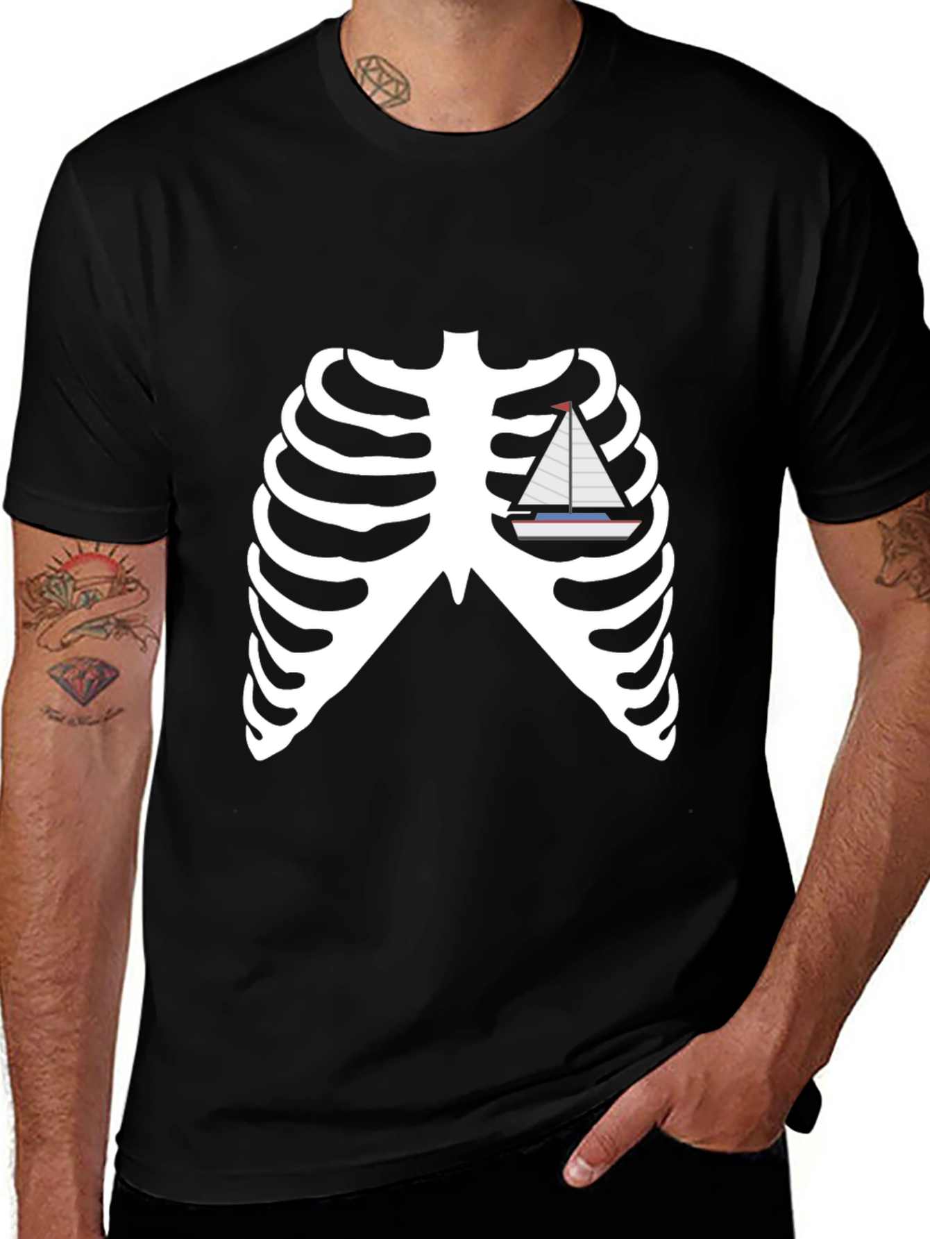 Variant 12 of Skeleton Ribcage Boat Graphic Tee