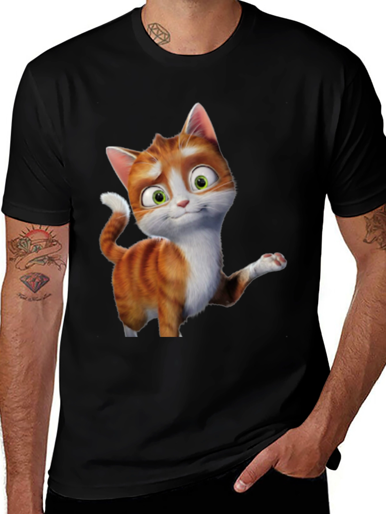 Variant 26 of Cartoon Cat Graphic Tee - Black Unisex T-Shirt