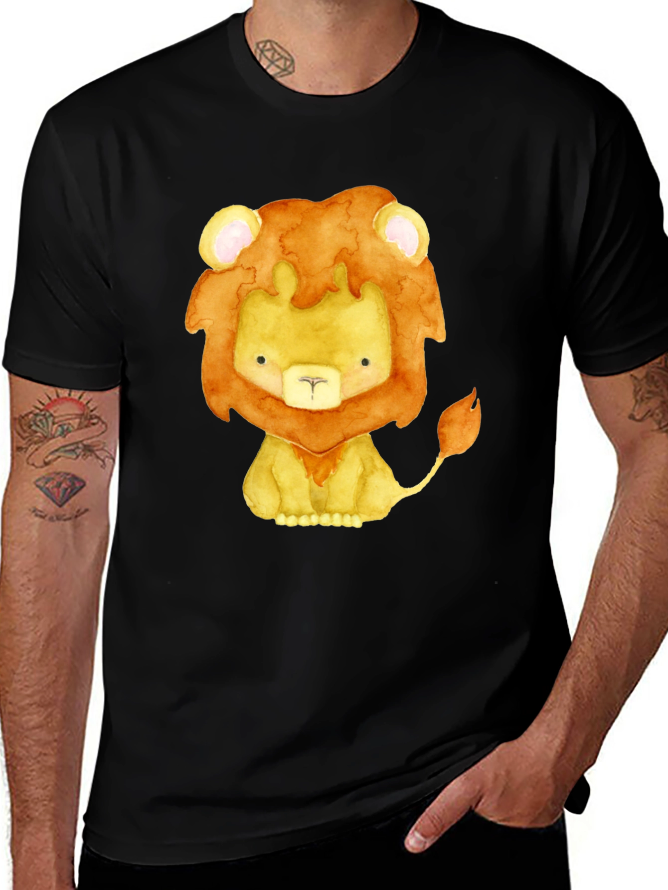 Variant 29 of Cute Lion Graphic Tee - Men's Black T-Shirt