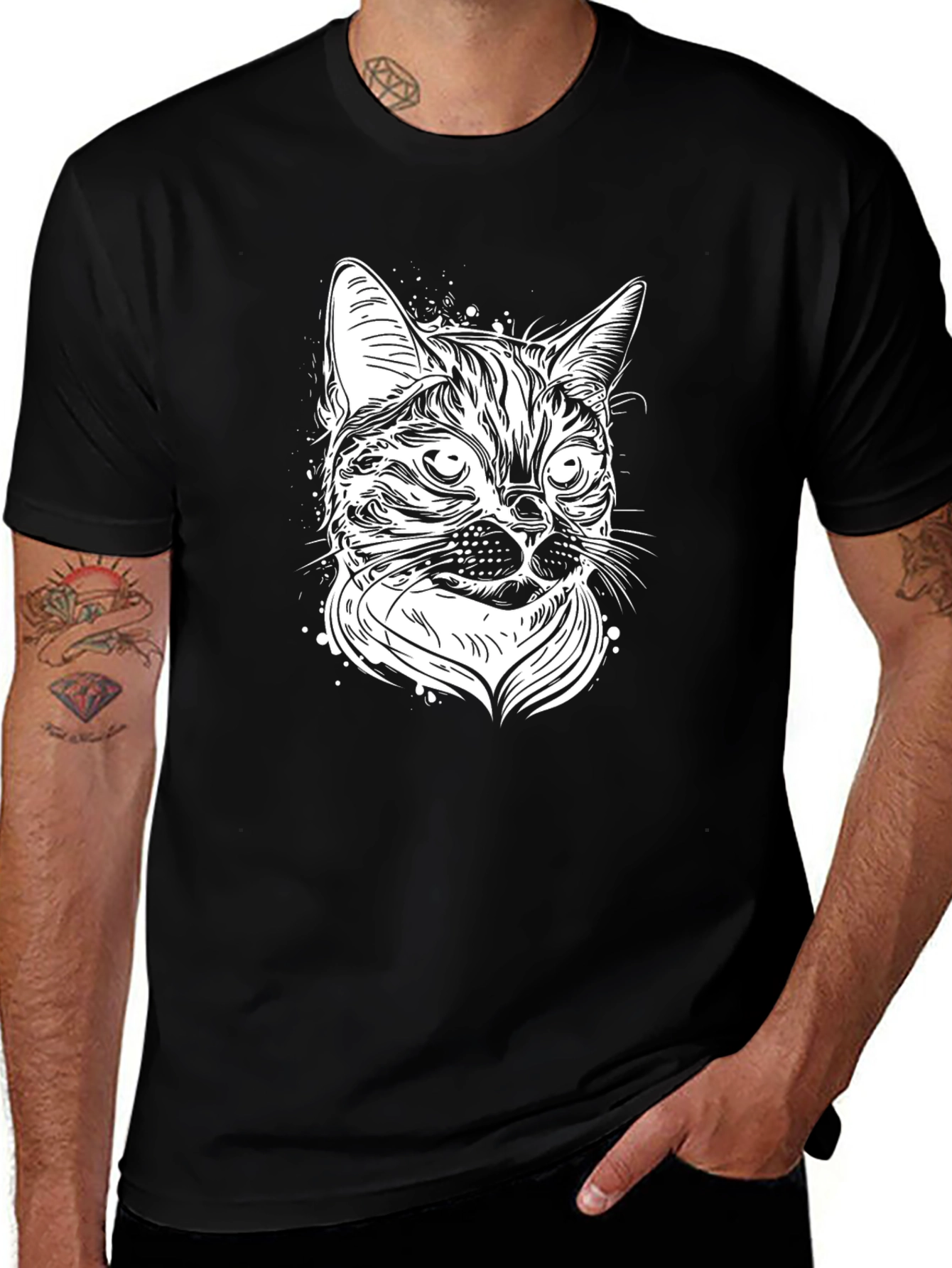 Variant 14 of Cat Graphic Tee - Black Cotton T-Shirt