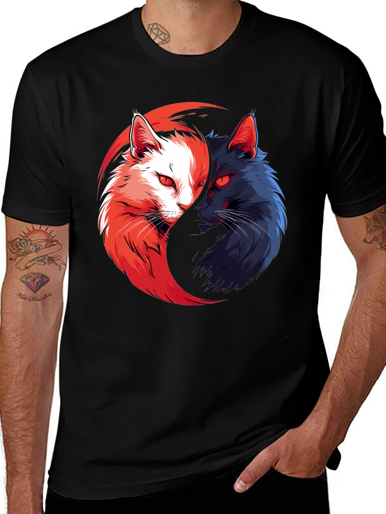 Variant 27 of Yin Yang Cats T-Shirt: Balance in Style