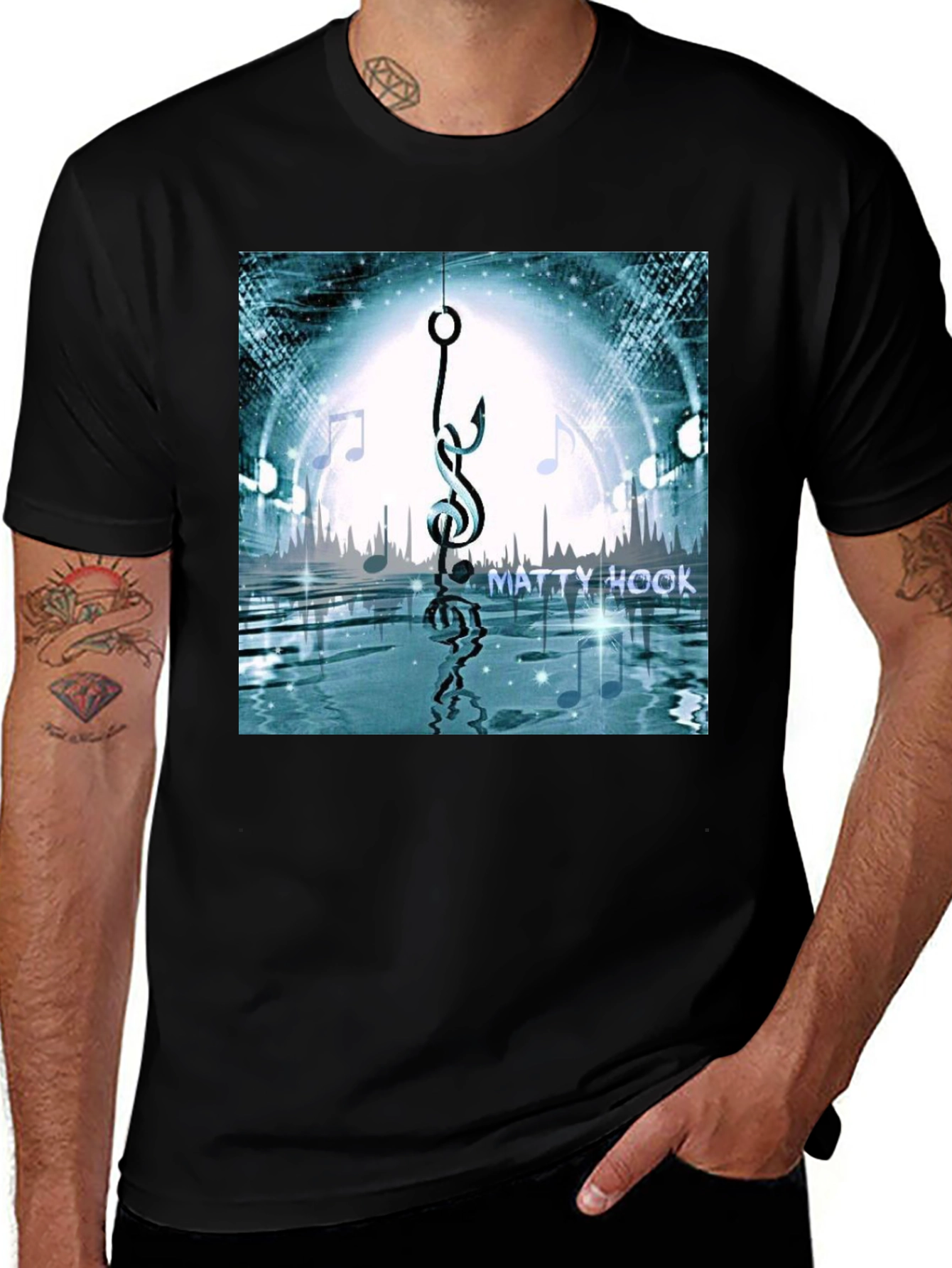 Variant 29 of Matty Hook Music Graphic T-Shirt - Black Cotton Blend