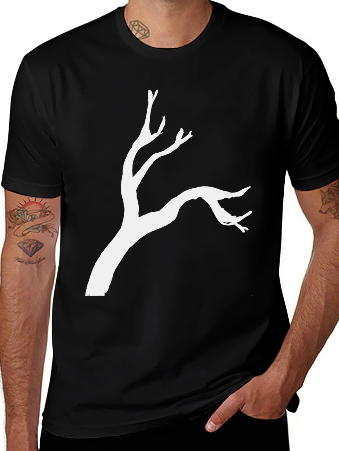 Variant 15 of Minimalist Tree Branch Graphic Tee - Black Cotton