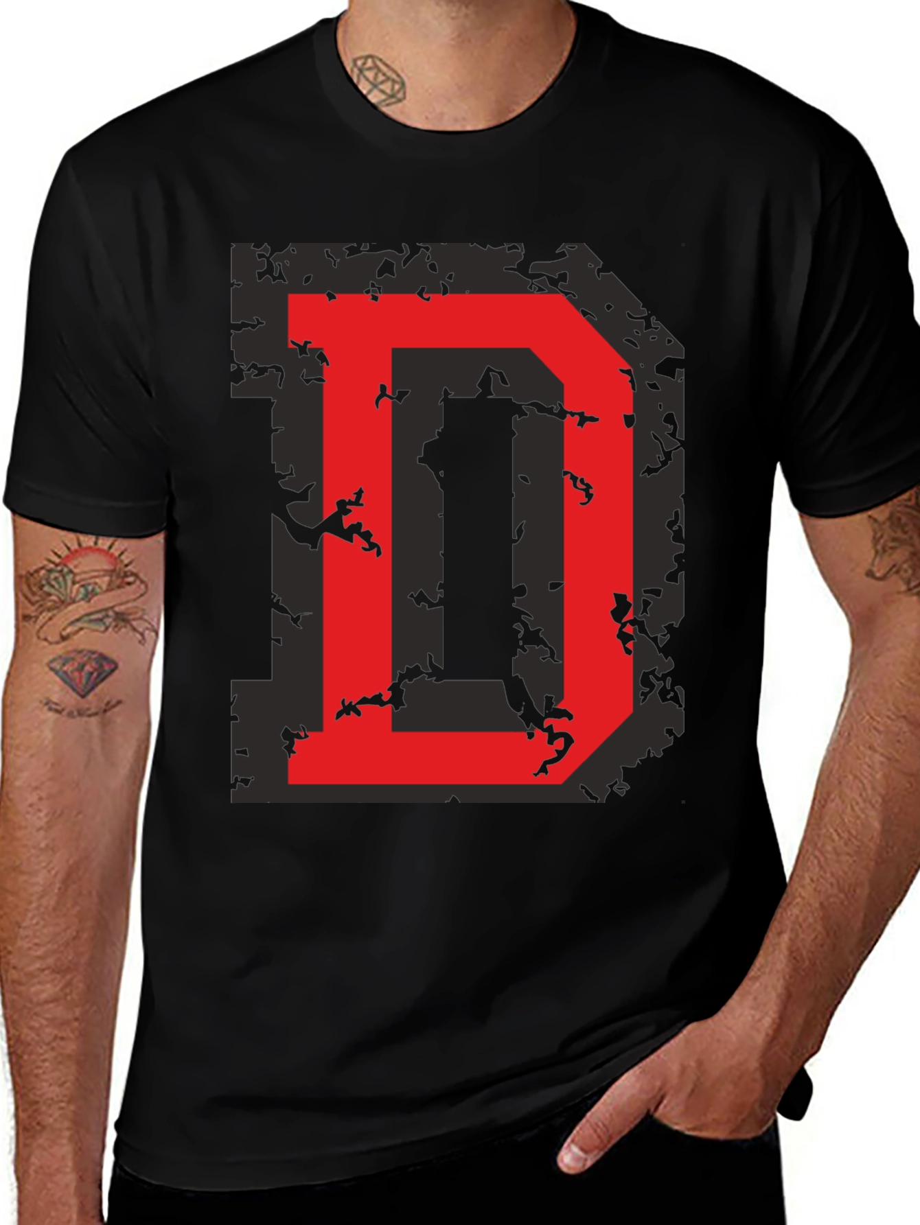 Distressed Red Letter D Black T-Shirt