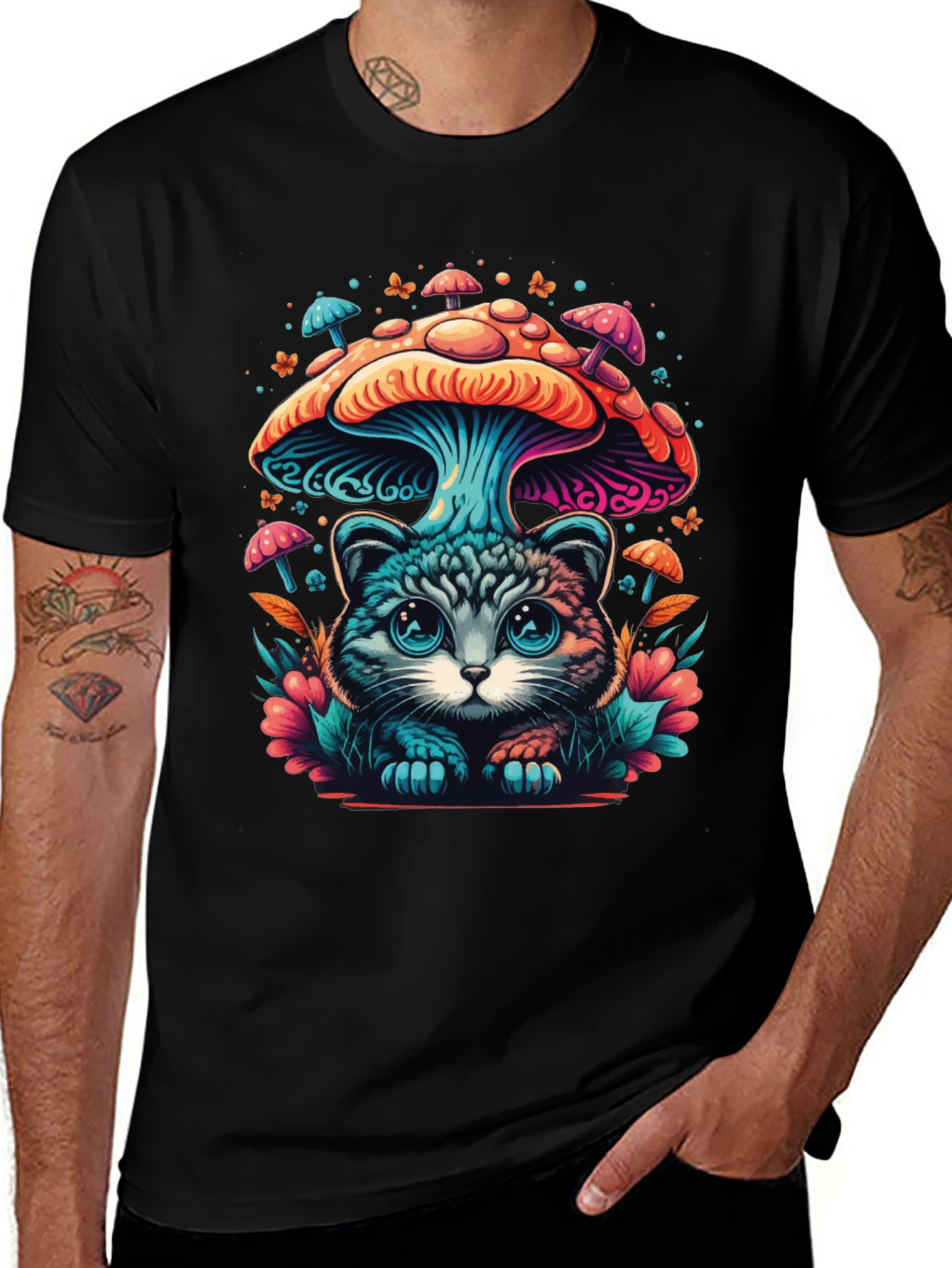 Black Mushroom Cat T-Shirt - Unique Graphic Tee main image
