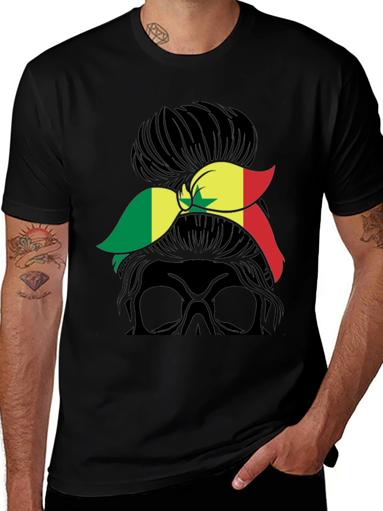 Variant 5 of Senegal Flag Messy Bun T-Shirt - Stylish Pride