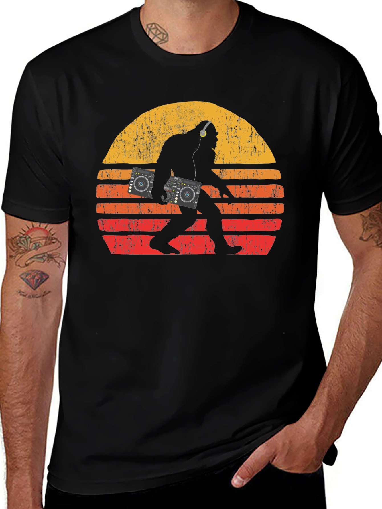 Variant 22 of DJ Bigfoot Sunset Graphic Tee - Black