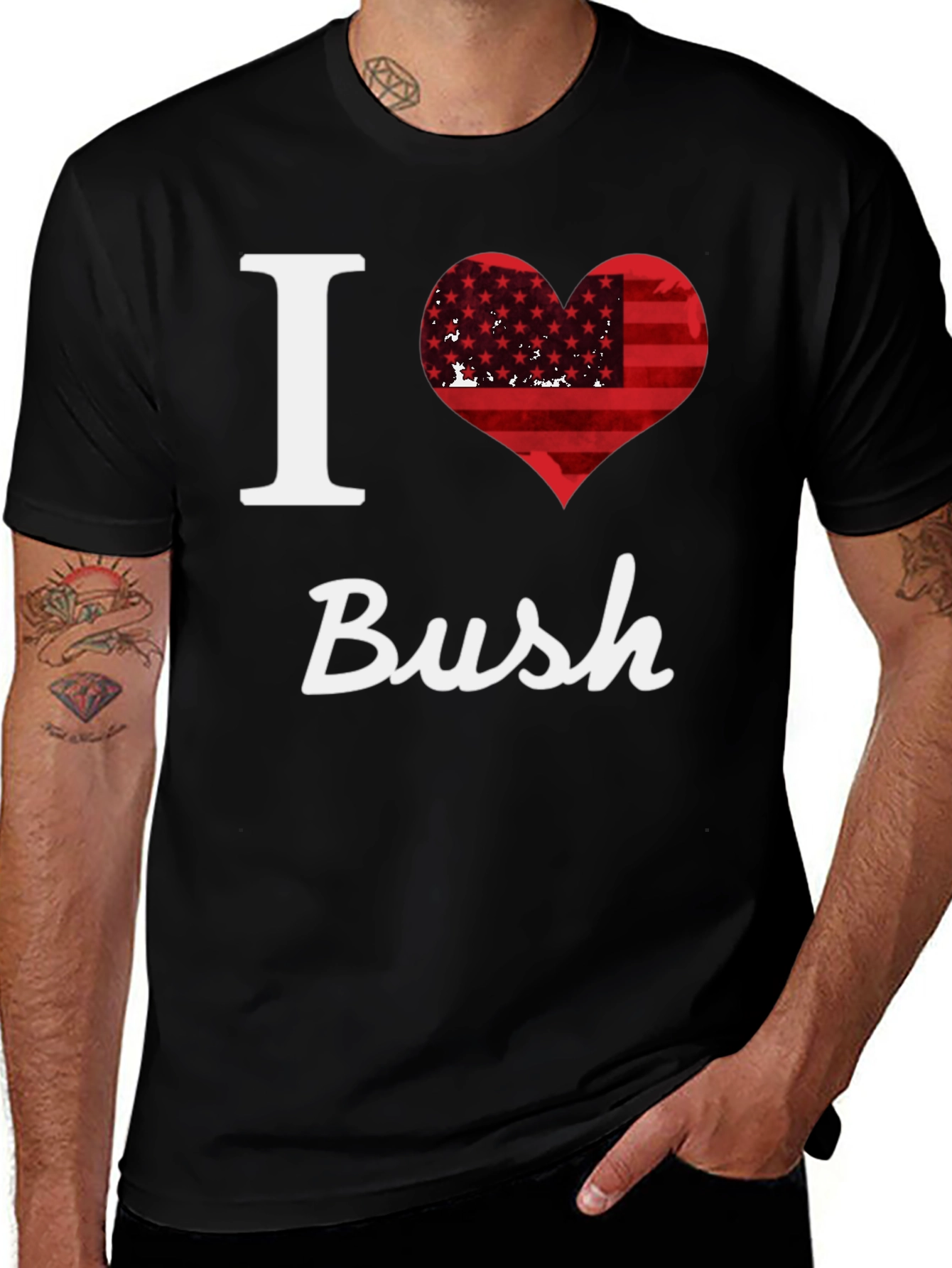 I Heart Bush T-Shirt: Patriotic American Flag Design
