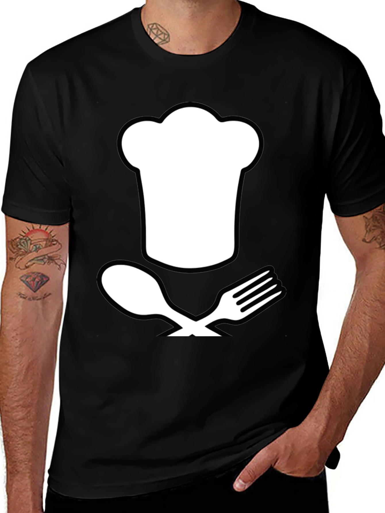 Black Chef Hat and Utensils T-Shirt main image