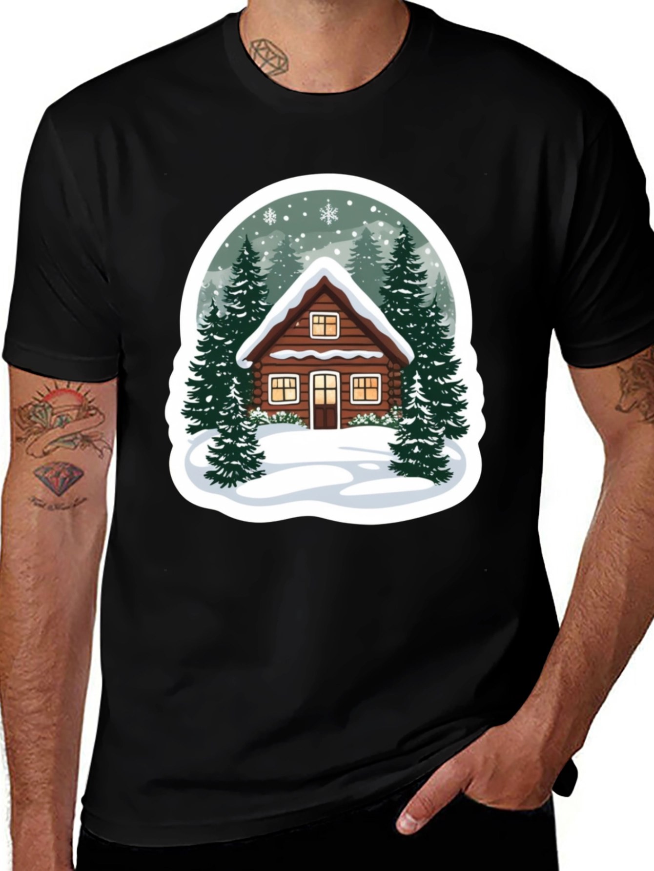Variant 28 of Winter Cabin Graphic Tee - Cozy Holiday Style