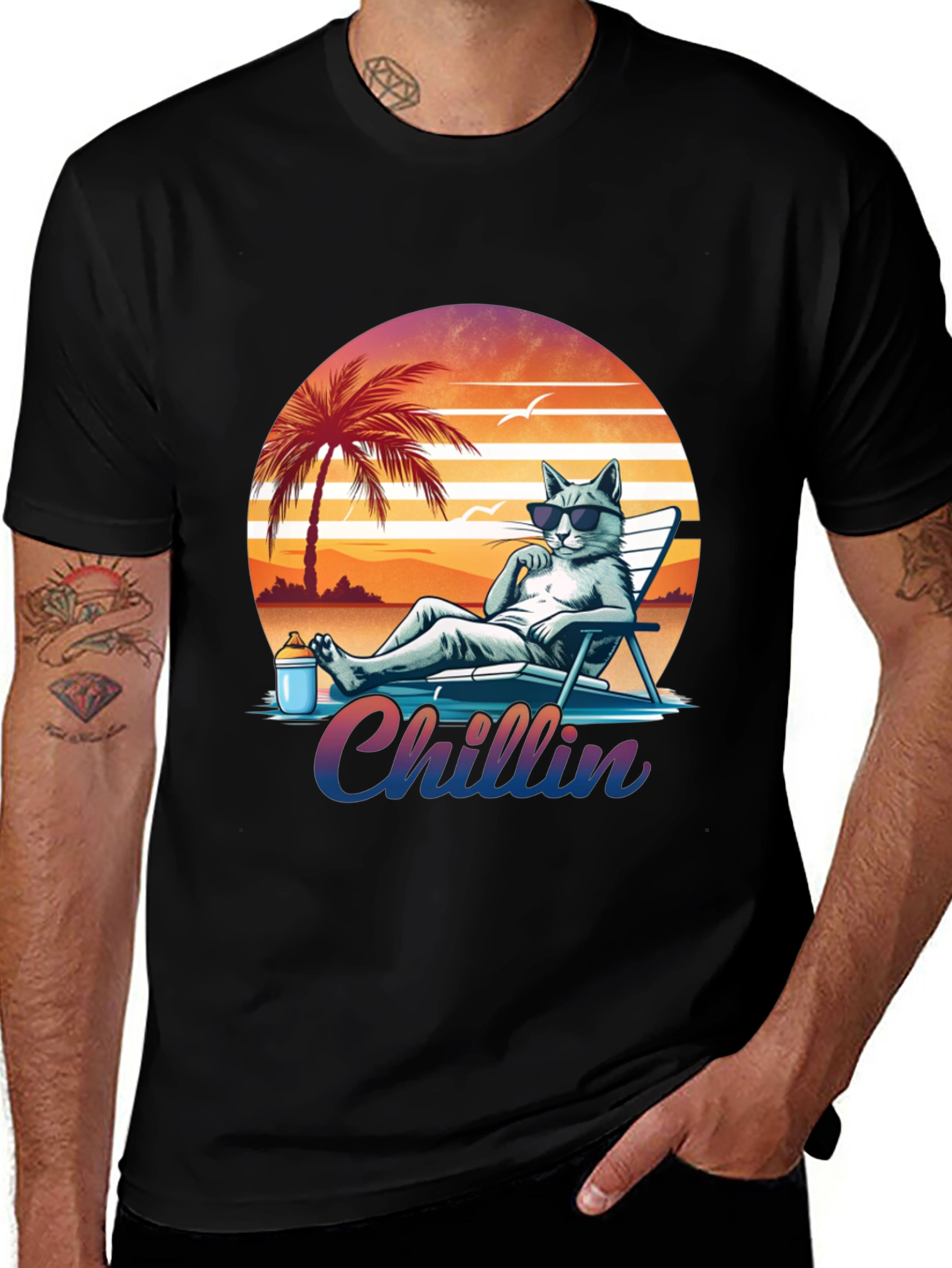Chillin' Cat Tee - Relaxed Beach Vibes T-Shirt