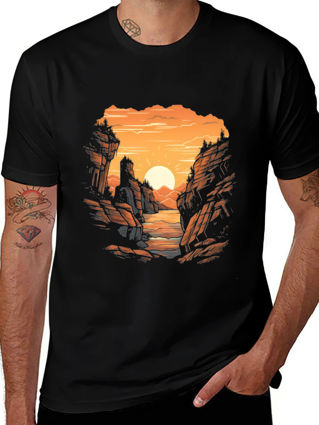 Variant 25 of Sunset Vista Graphic Tee - Men's Black T-Shirt