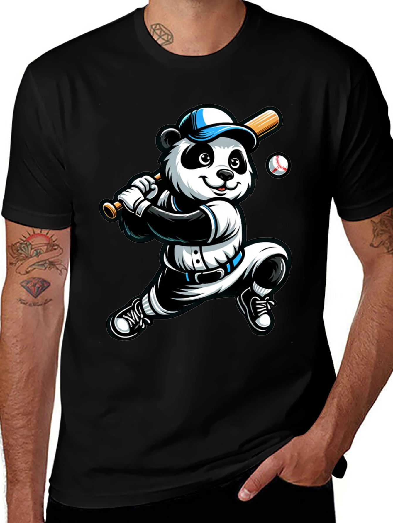 Variant 3 of Panda Baseball Player Graphic Tee