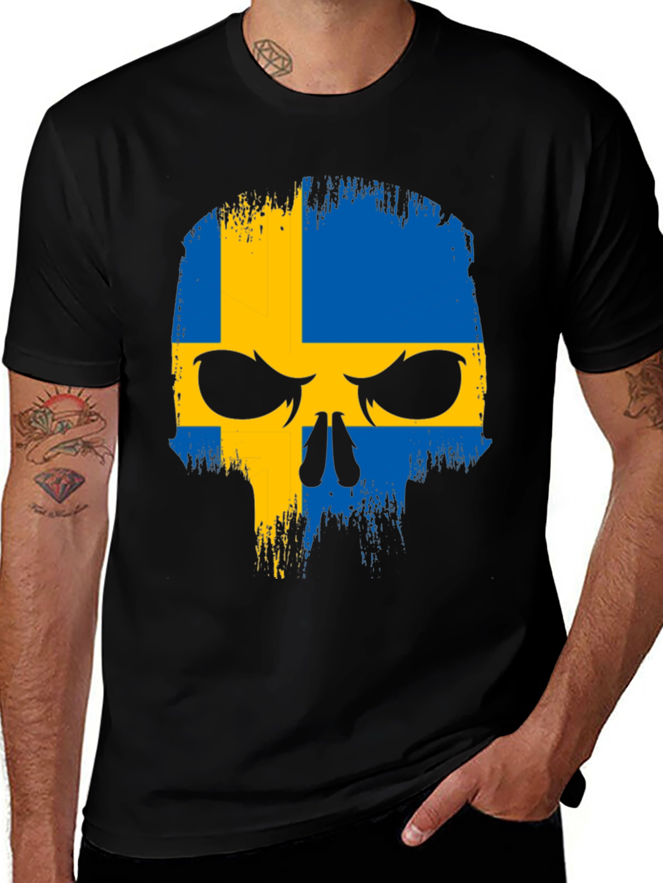 Sweden Flag Skull Graphic Tee