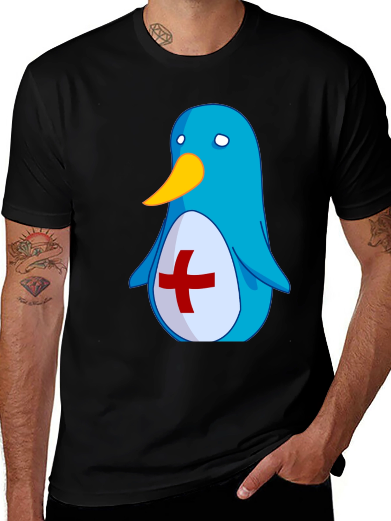 Variant 24 of Cute Blue Penguin T-Shirt - Red Cross Design