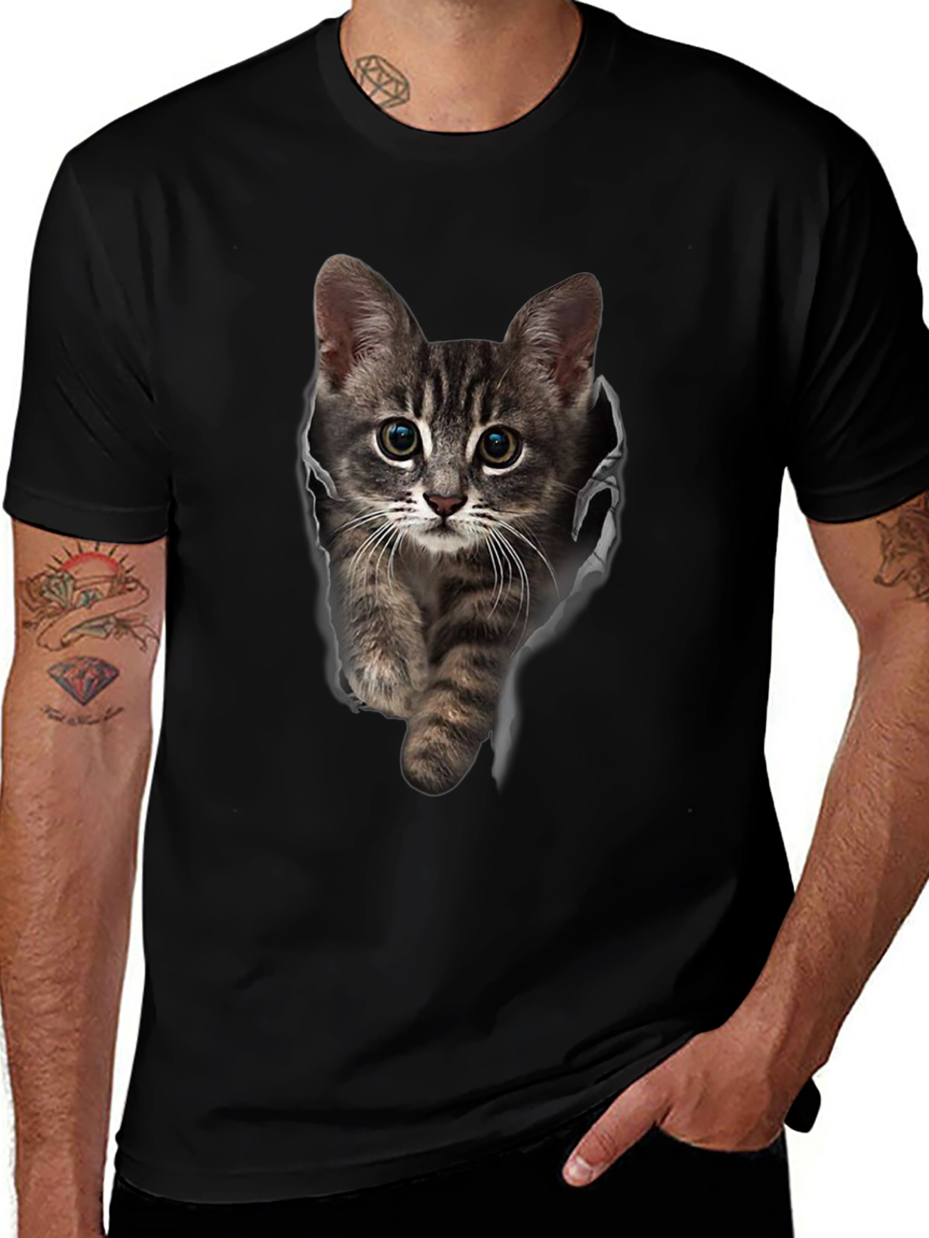 Variant 21 of 3D Cat Print Black T-Shirt