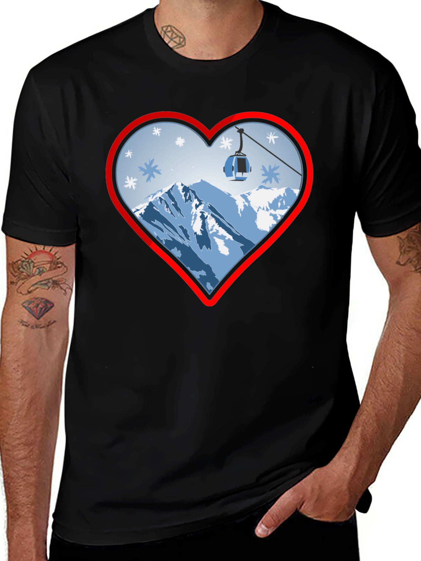 Variant 4 of Heart Ski Lift Graphic Tee - Black