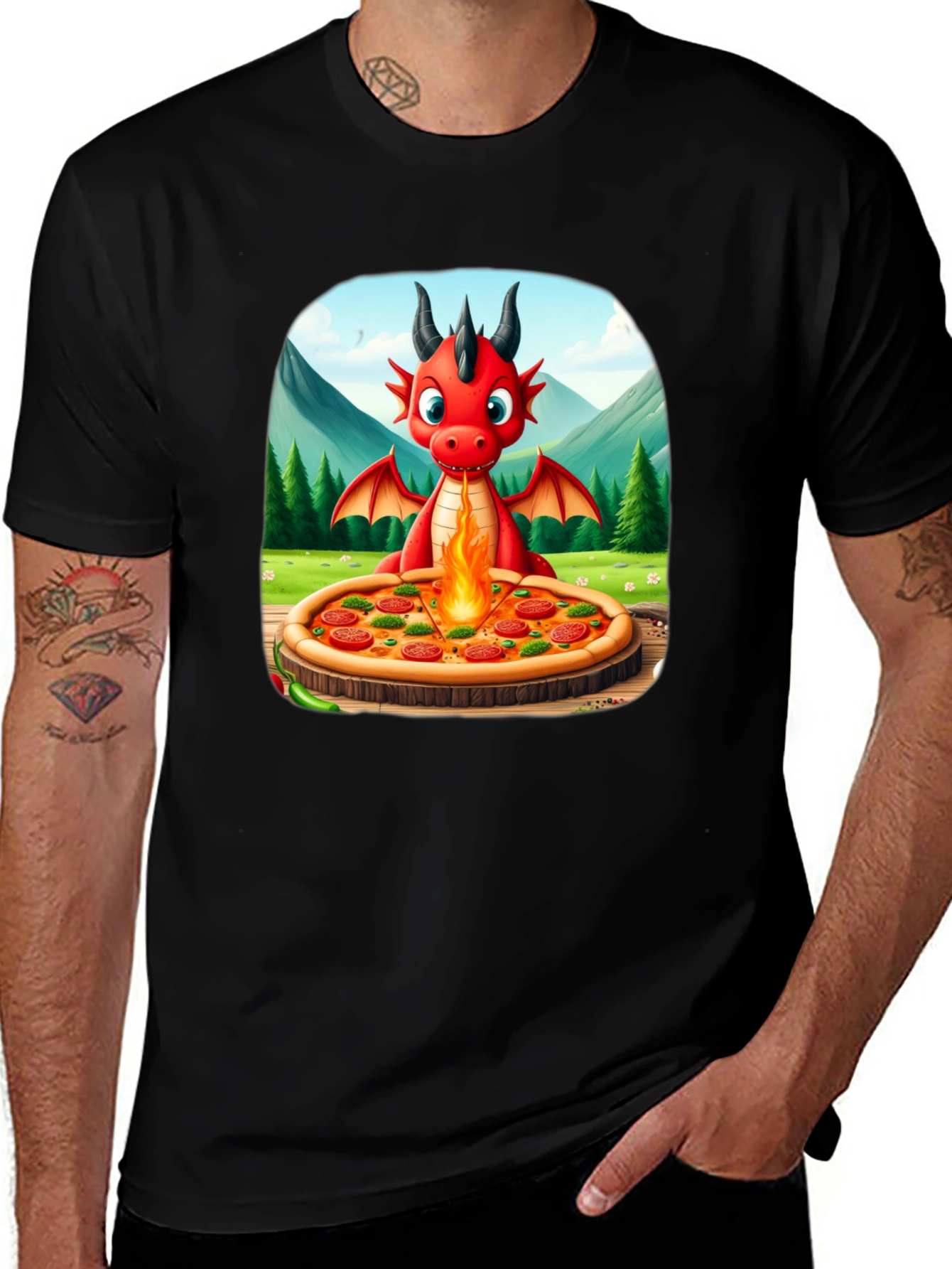 Black Dragon Pizza T-Shirt - Fun Graphic Tee main image