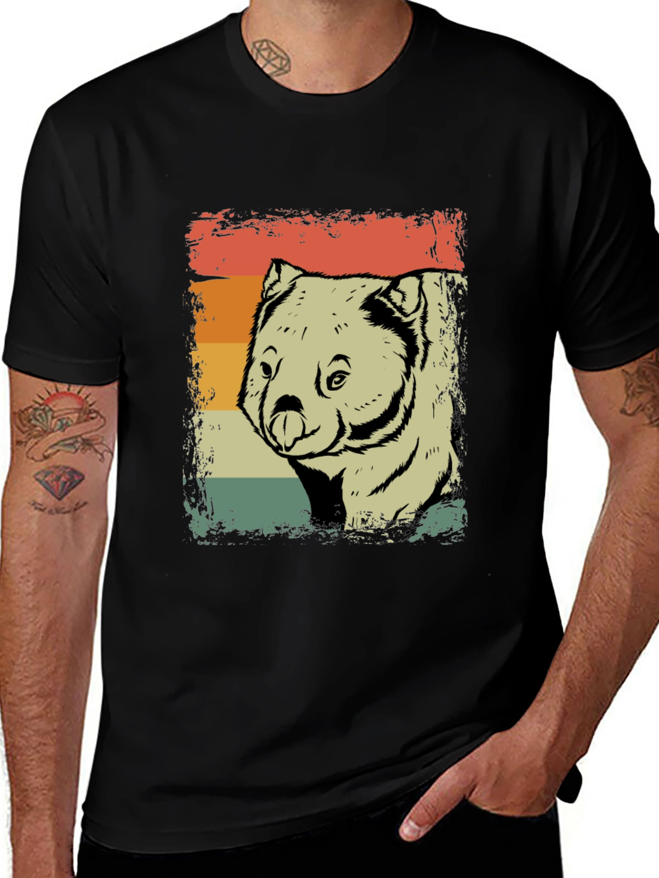 Variant 6 of Retro Wombat T-Shirt - Distressed Vintage Style