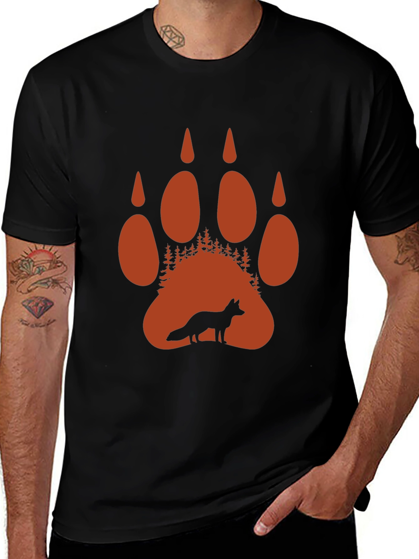 Variant 13 of Fox in Paw Print T-Shirt - Wildlife Graphic Tee
