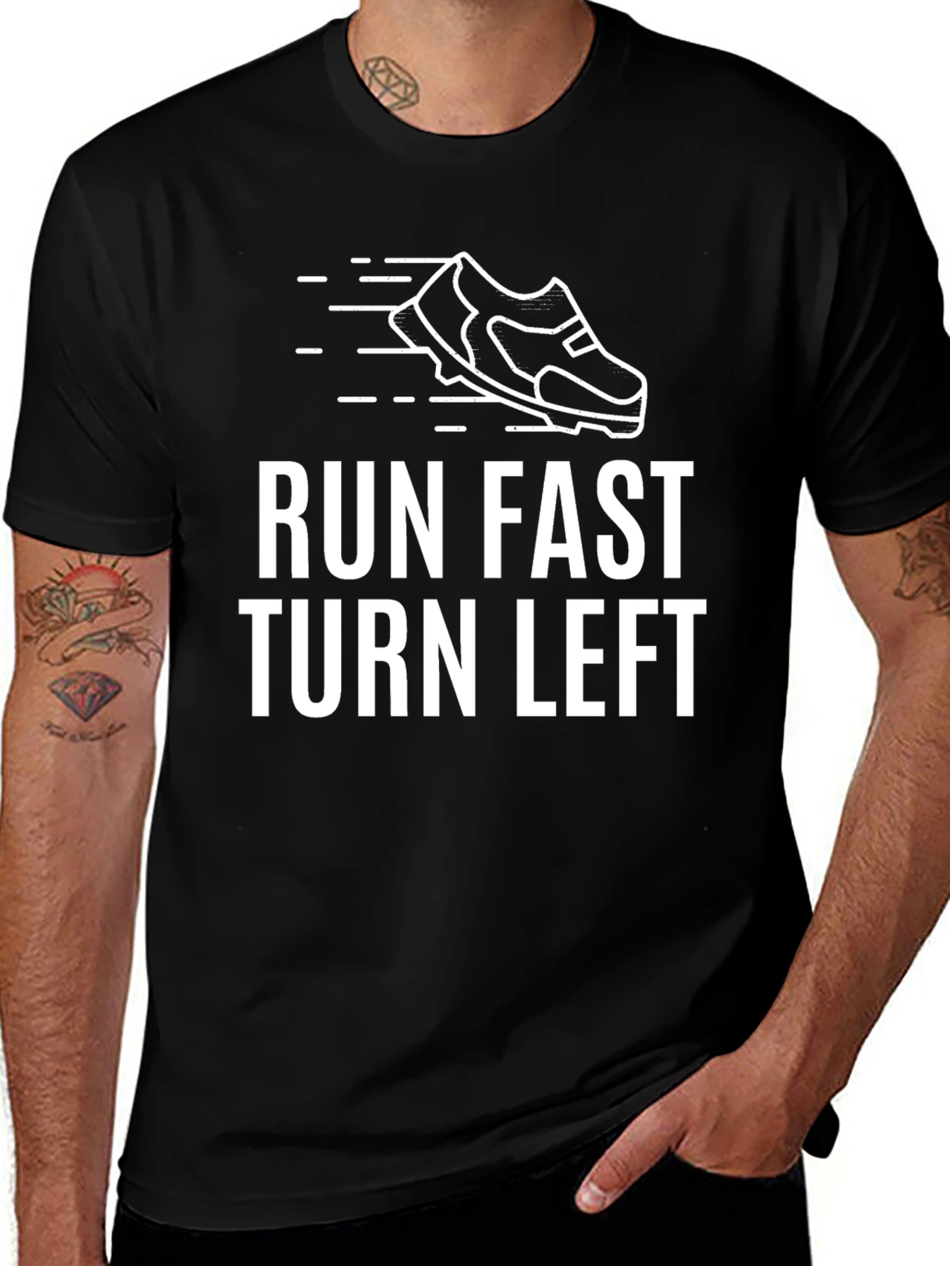 Variant 28 of Run Fast Turn Left Graphic Tee - Black Cotton T-Shirt