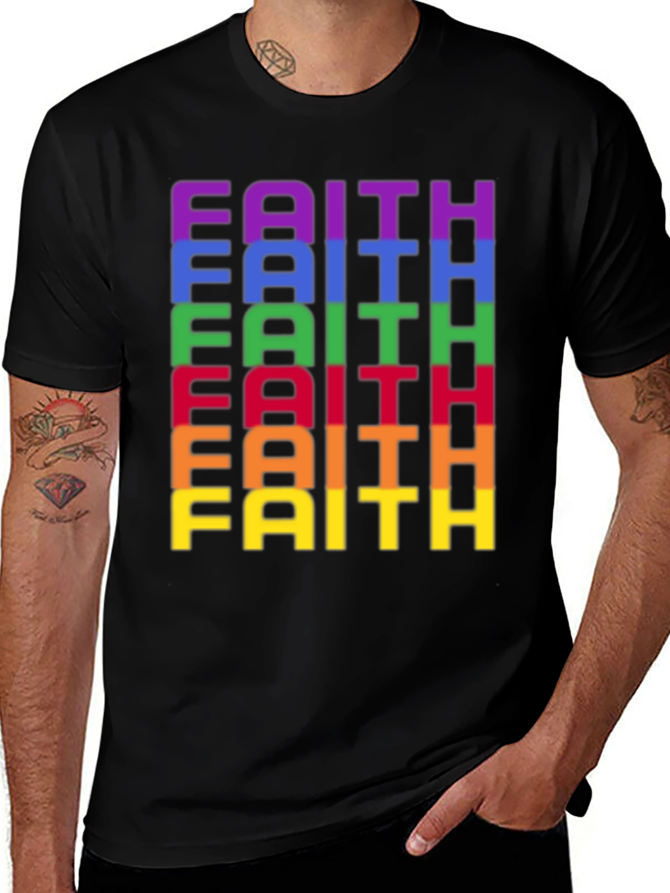 Variant 21 of Faith Rainbow Stacked Graphic T-Shirt
