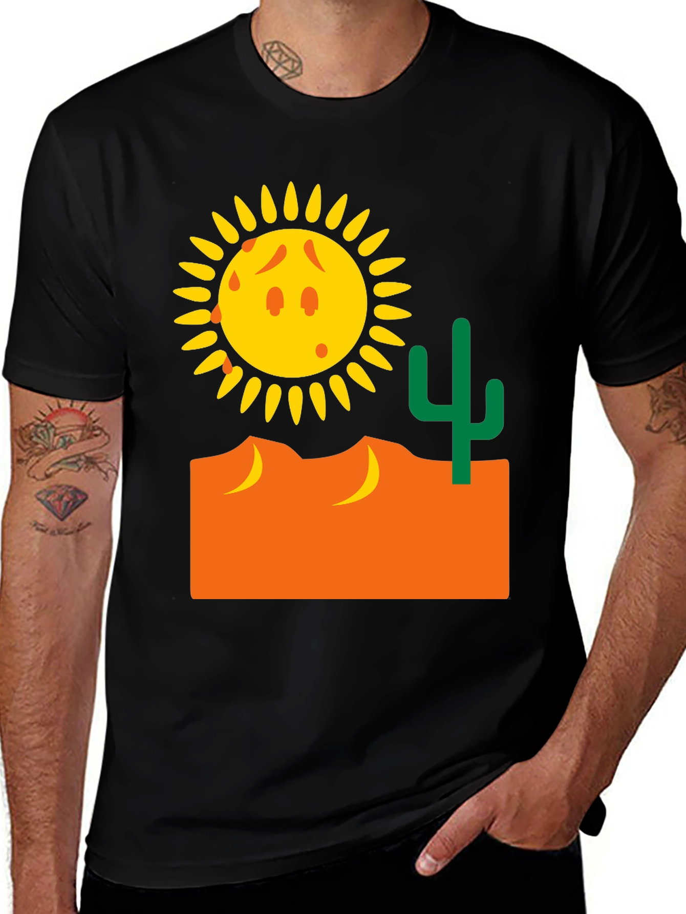 Variant 27 of Desert Graphic Tee - Sun, Cactus, & Orange Landscape