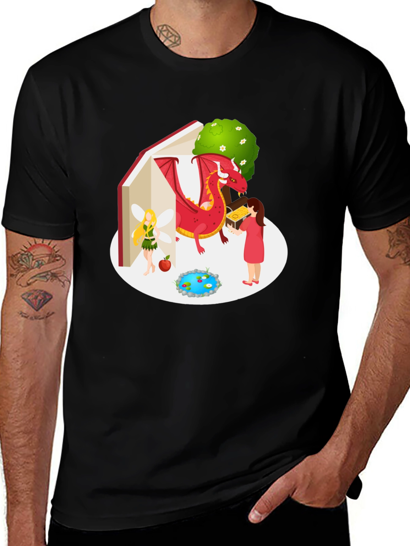 Variant 30 of Enchanted Story T-Shirt - Dragon, Fairy, Book Design