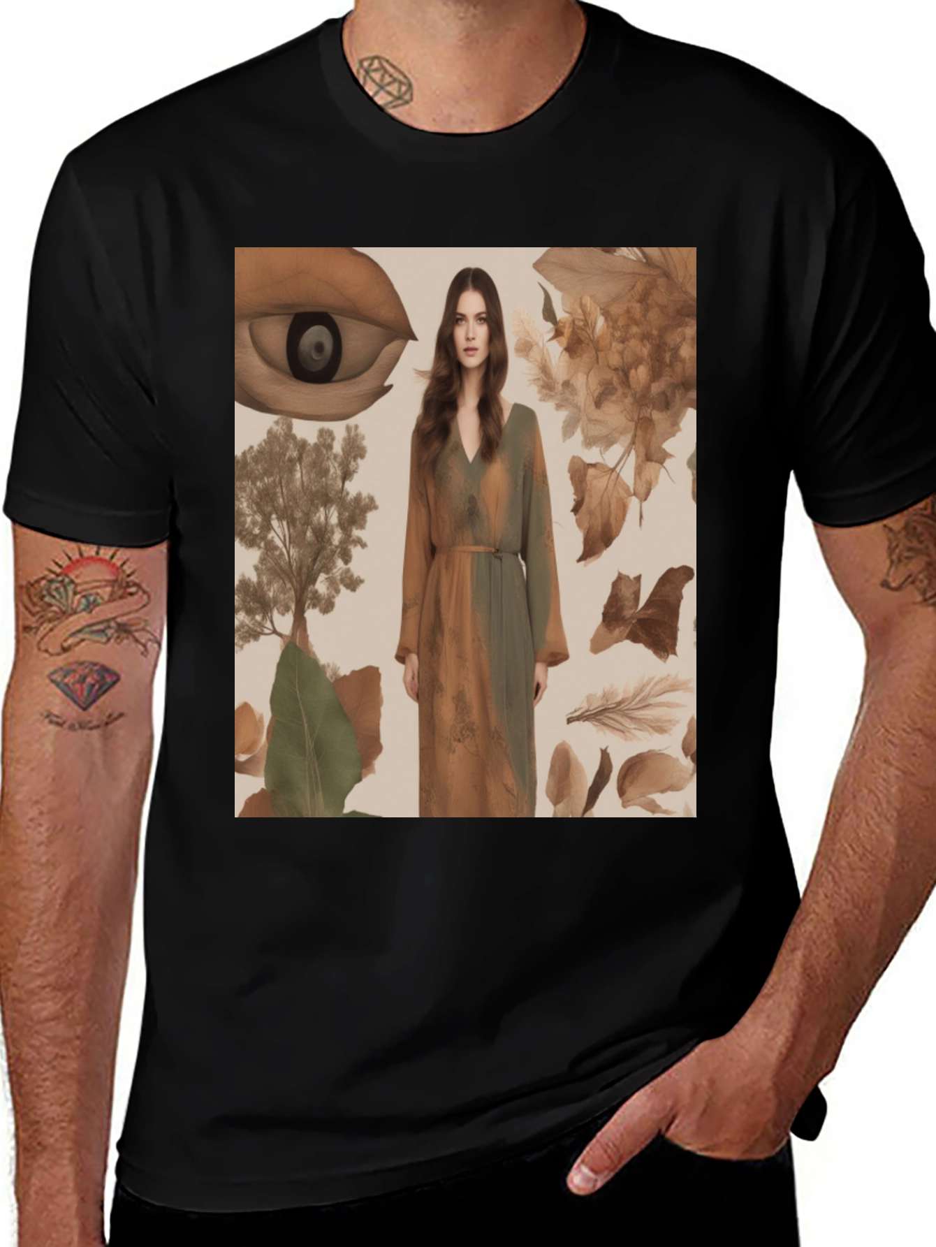 Variant 15 of Artistic Eye & Nature Print Black T-Shirt