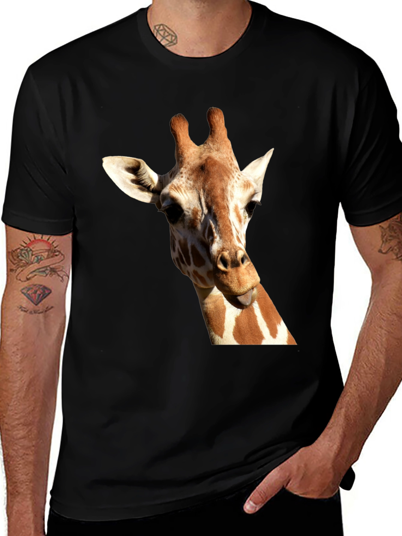 Variant 25 of Giraffe Graphic Tee - Black Cotton Casual T-Shirt