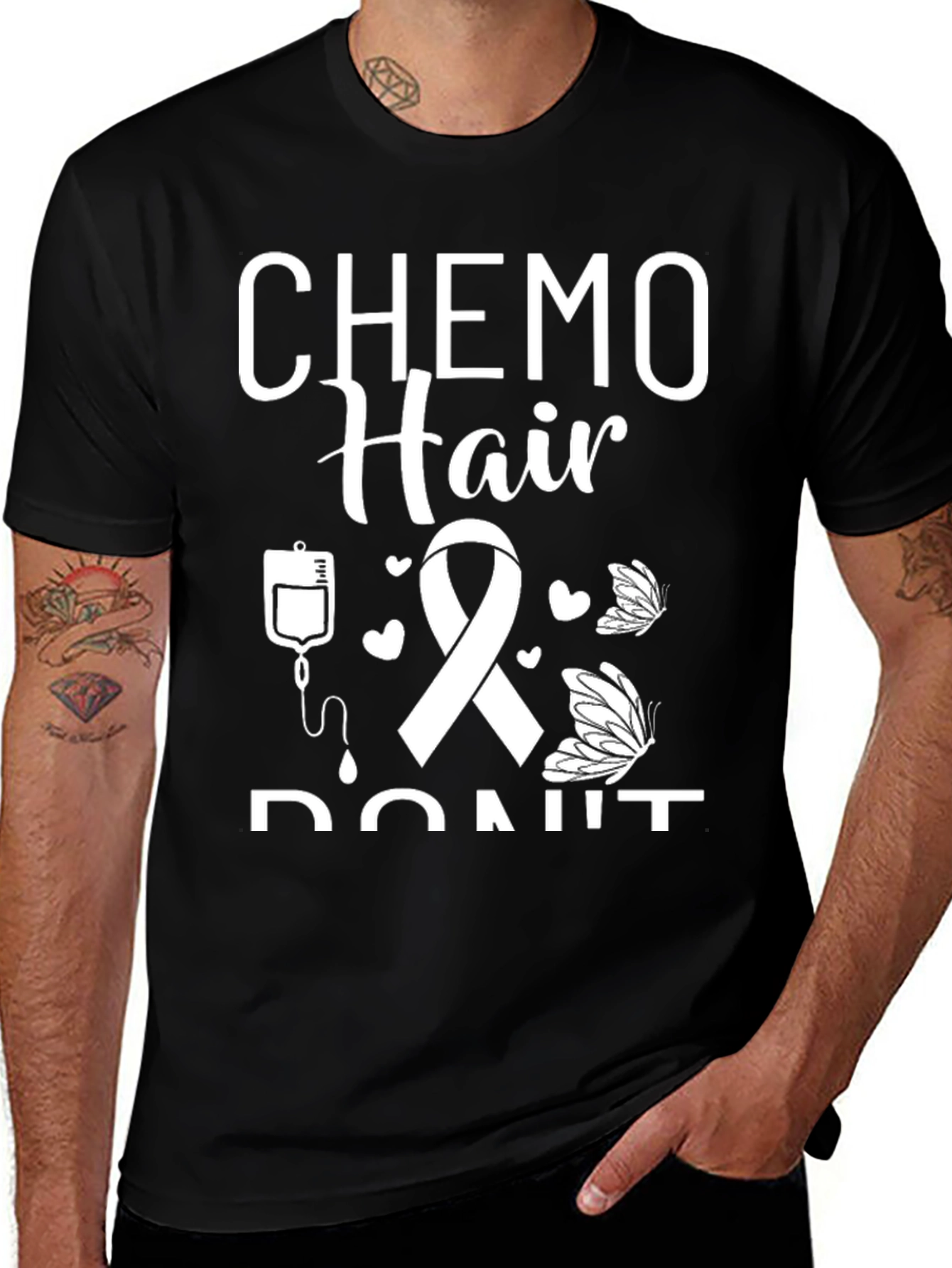 Variant 18 of Chemo Hair Don't Care Black T-Shirt