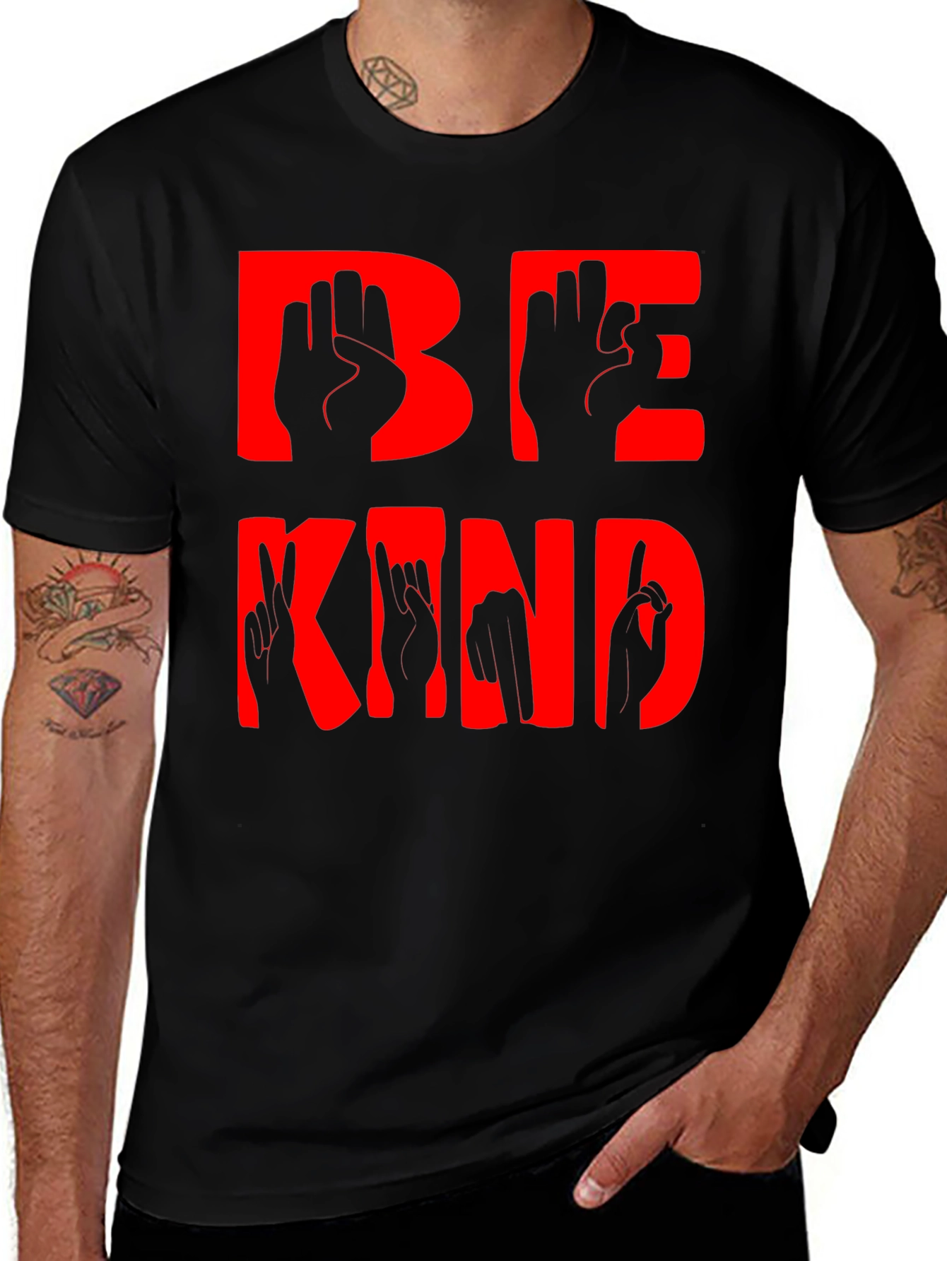 Variant 10 of Be Kind Sign Language Black T-Shirt