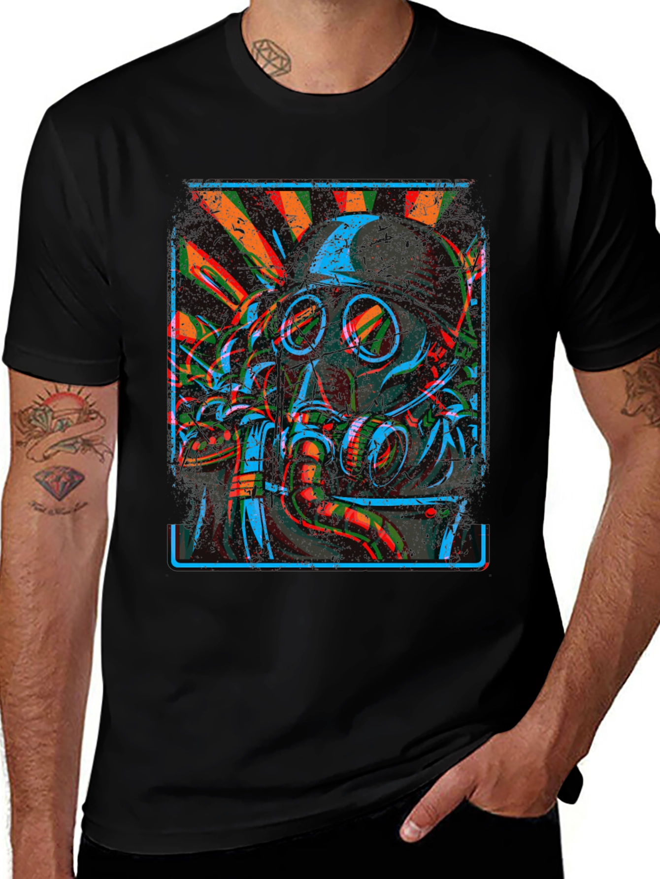 Variant 28 of Gas Mask Graphic Print Black T-Shirt