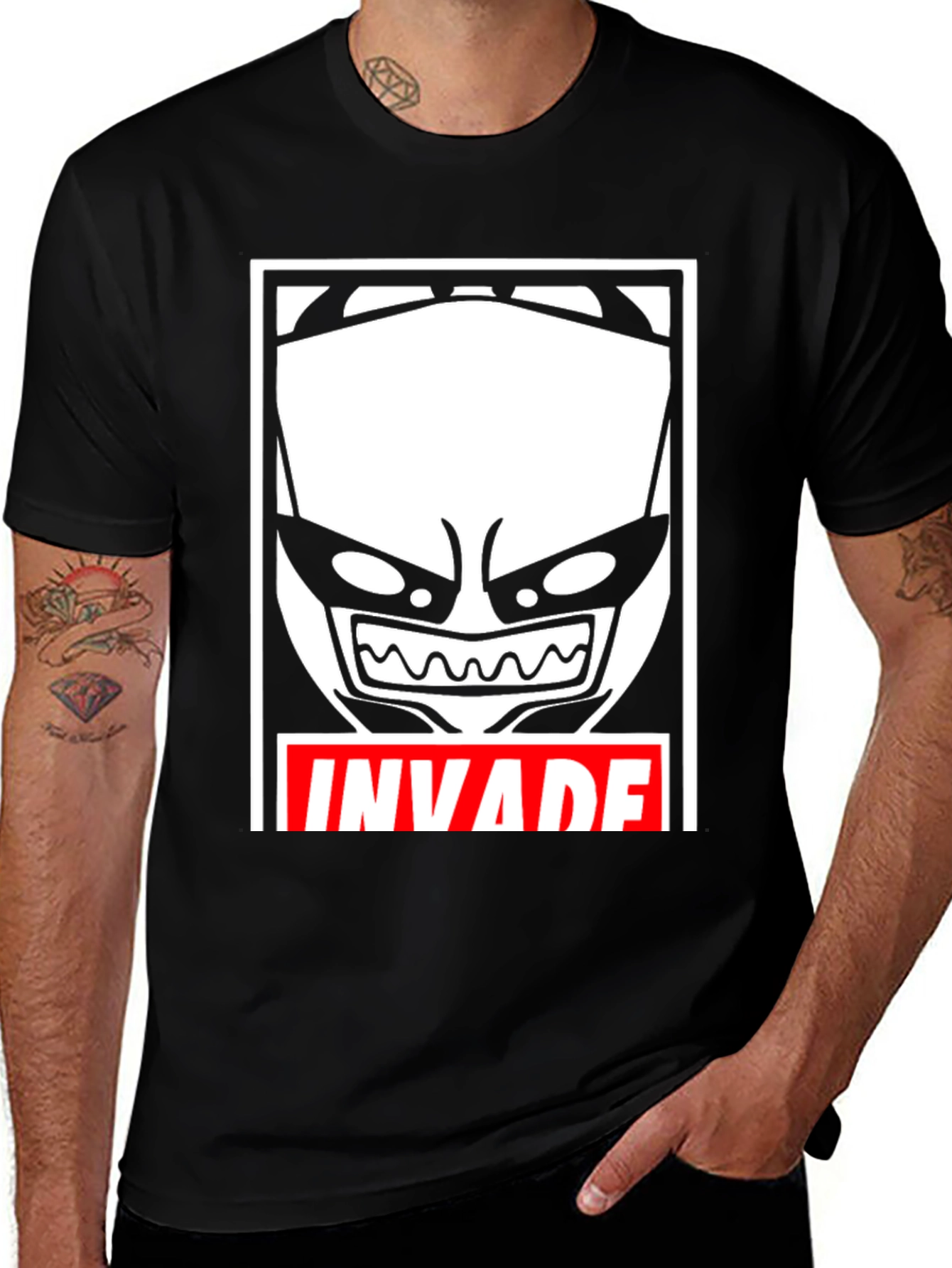 Variant 28 of Invade Graphic Tee - Black Cotton Blend T-Shirt