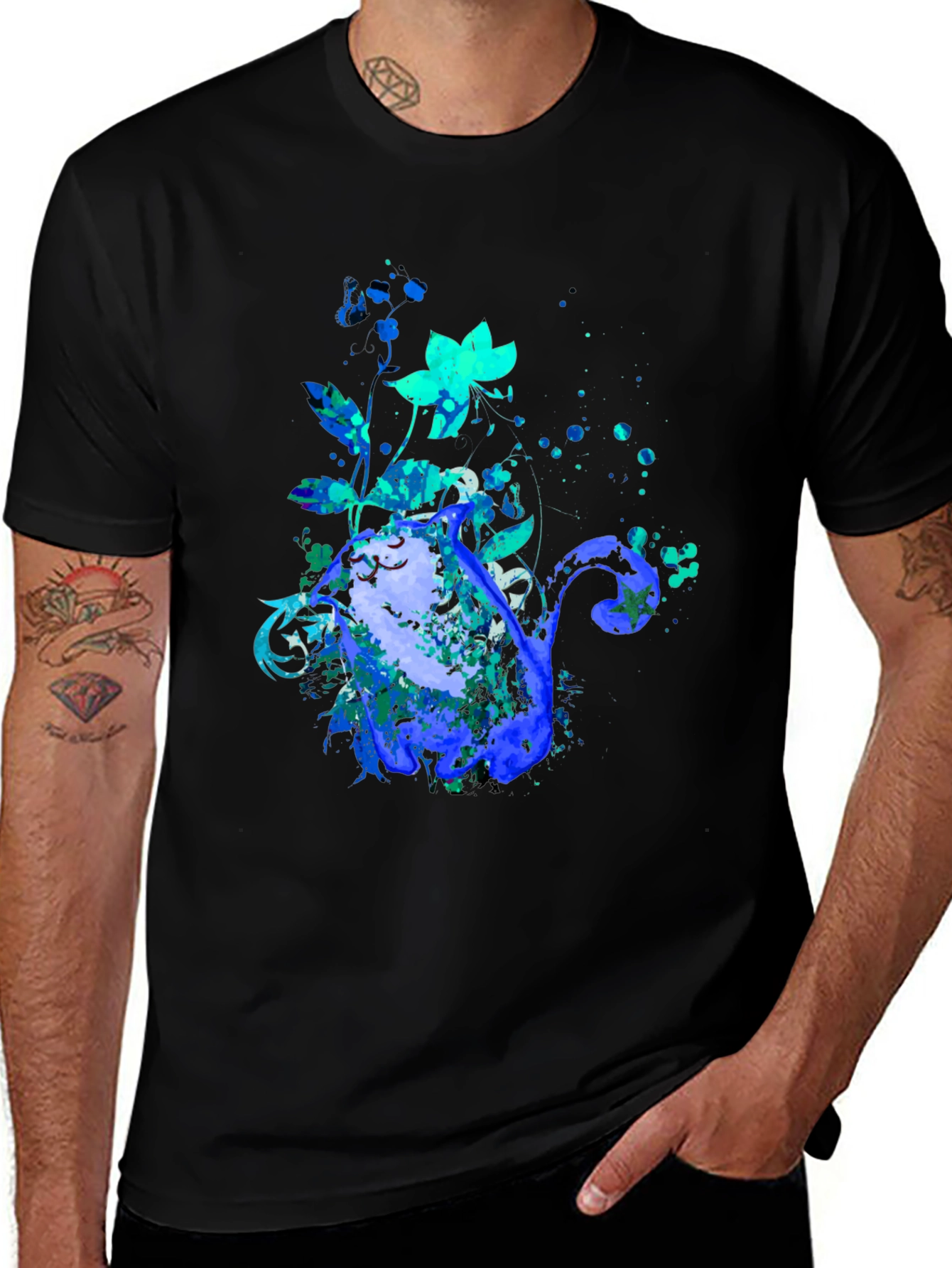 Variant 22 of Watercolor Cat & Flower Graphic T-Shirt